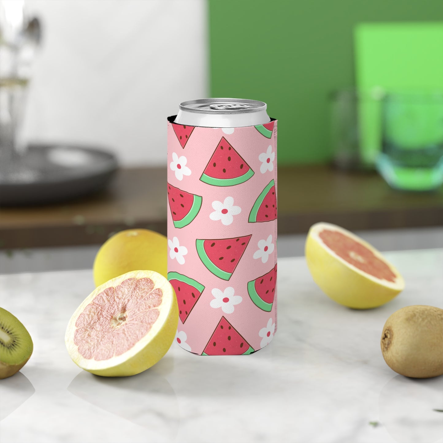 Summertime Colorful Watermelon Slim Can Cooler - Perfect for Lake Days - Keep Those Beverages Cold
