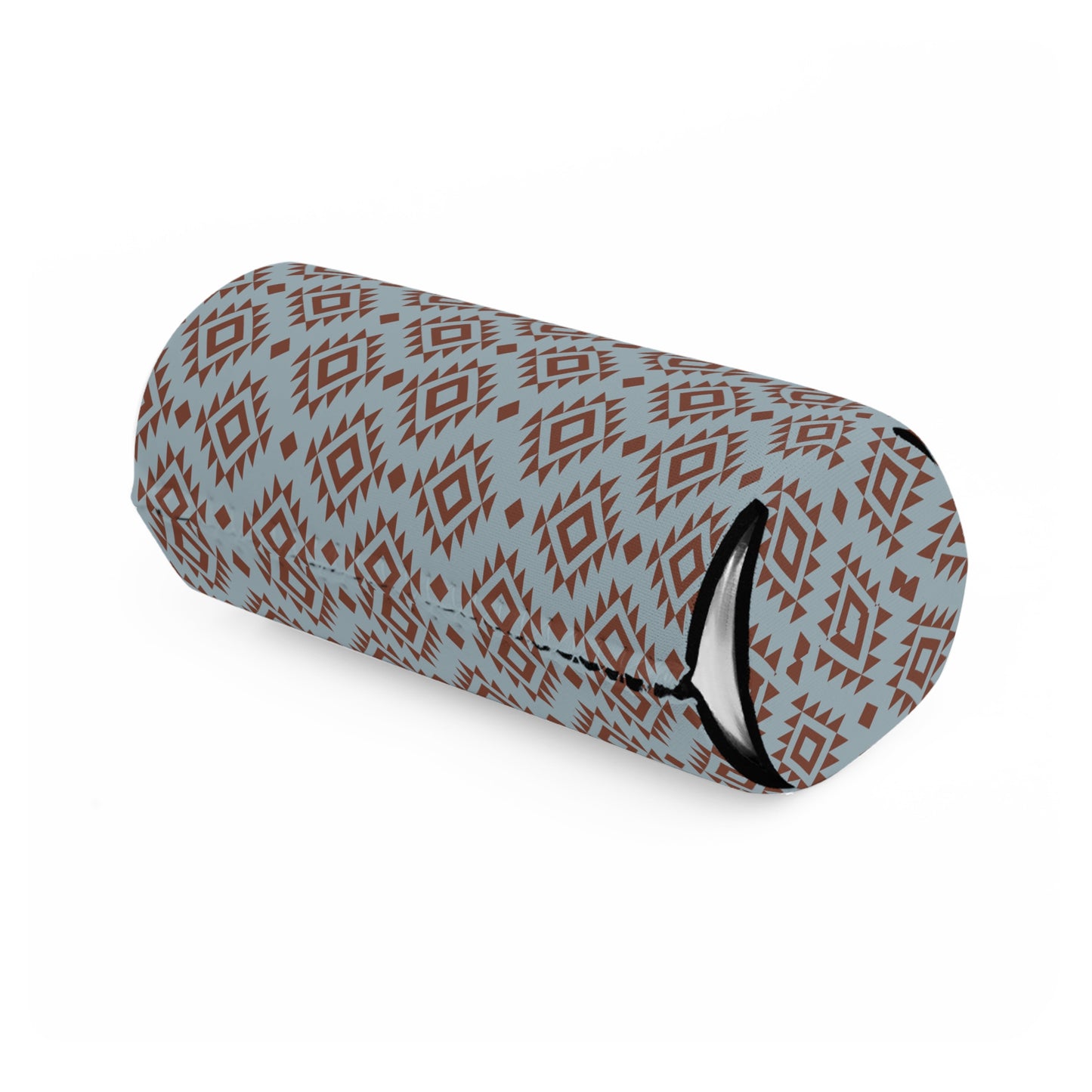 Western Blue Aztec Vibe Stylish Slim Can Cooler - Geometric Brown & Blue Design For Your Favorite Beverage