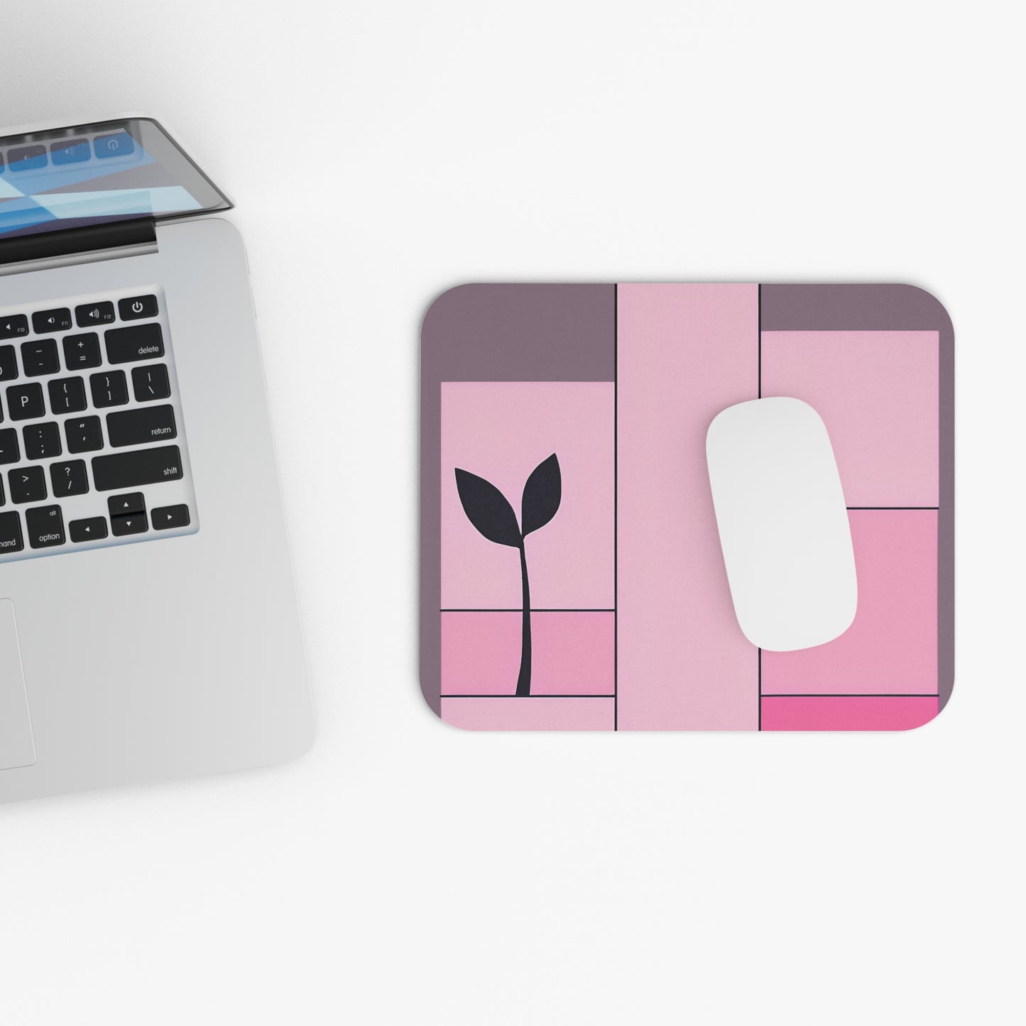 Pink Minimalist Plant Design Mouse Pad - Stylish Desk Accessory for Home and Office
