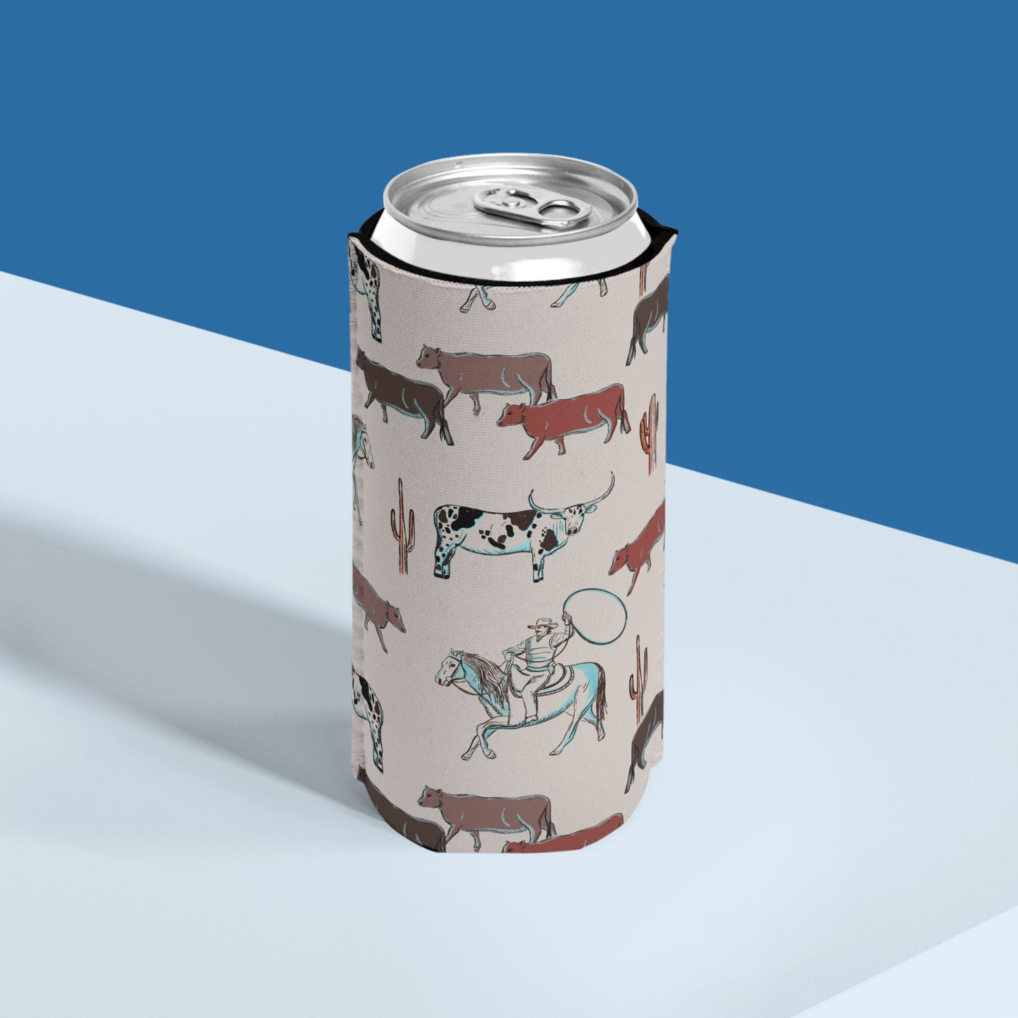 Cattle Drive Slim Koozie Western Vibes Retro Cowboy Slim Can Cooler - Fun Rodeo Theme for Outdoor Events