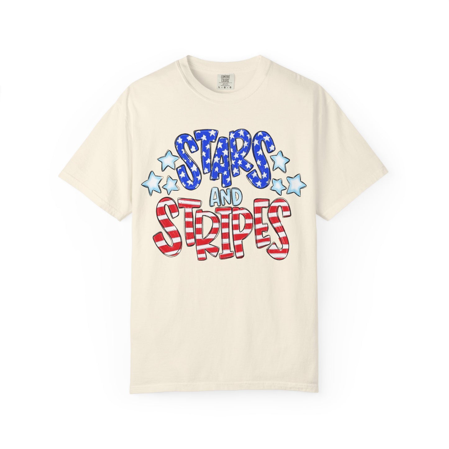 America The Beautiful Stars and Stripes Garment-Dyed Unisex T-Shirt, 4th of July Tee, Fourth of July Top, Patriotic Tshirt, Red White and Blue