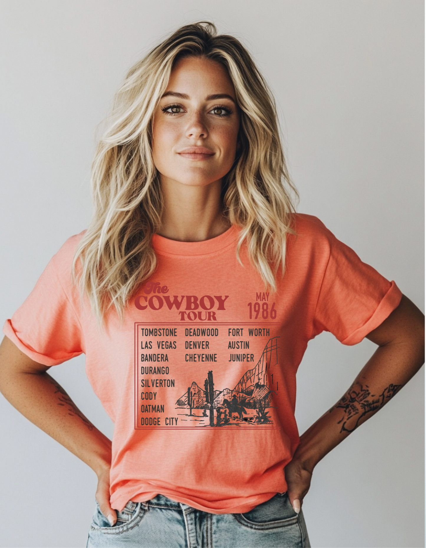 Vintage Cowboy Tour Unisex T-shirt - 1986 Cattle Drive Nostalgic
