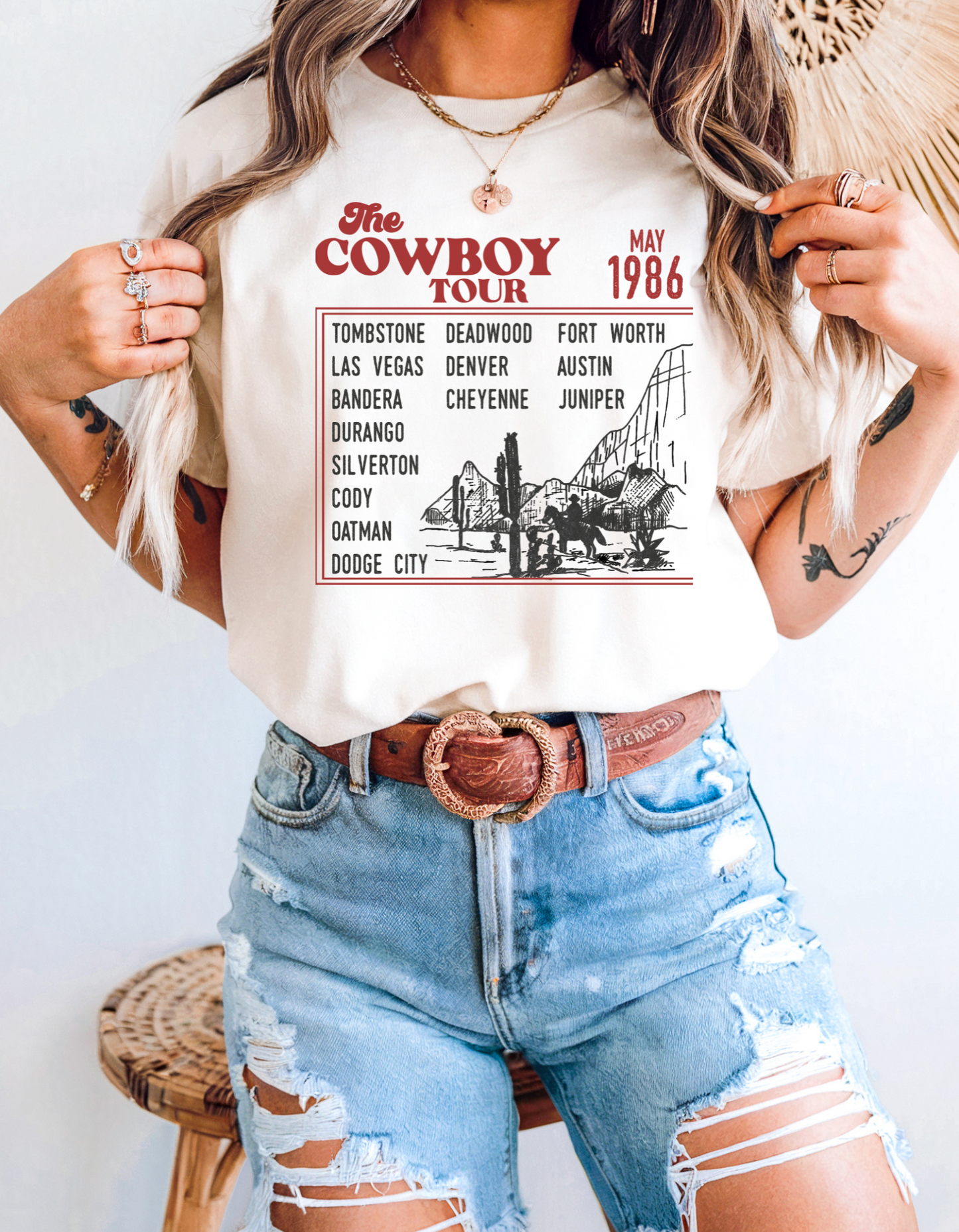 Vintage Cowboy Tour Unisex T-shirt - 1986 Cattle Drive Nostalgic