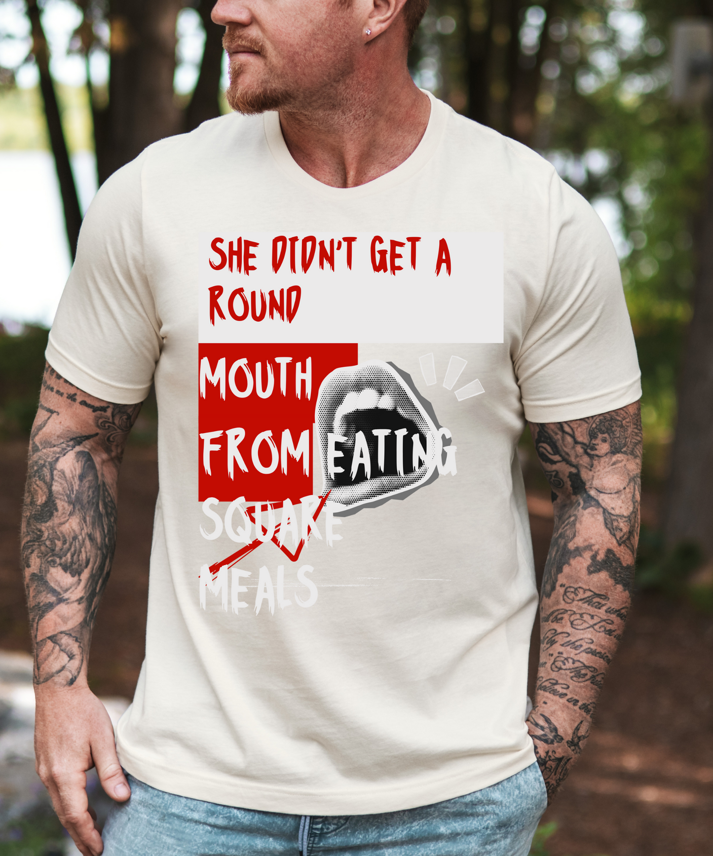 Funny Unisex Garment-Dyed T-shirt - "She Didn't Get a Round Mouth from Eating" - Casual Humor Tee for Food Lovers