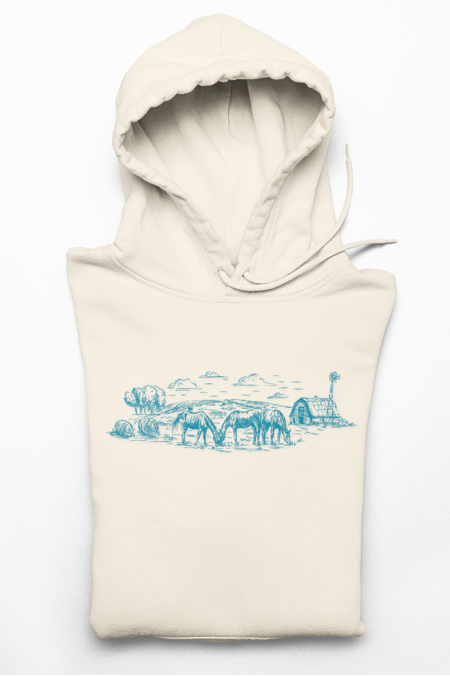 Lightweight Hand Drawn Horse Landscape Hoodie | Cozy Equine Sweatshirt for Horse Lovers and Farmers