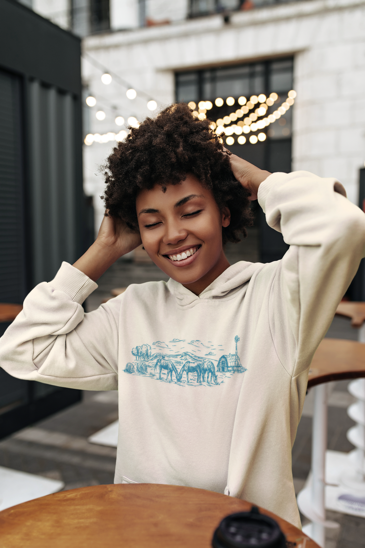 Lightweight Hand Drawn Horse Landscape Hoodie | Cozy Equine Sweatshirt for Horse Lovers and Farmers