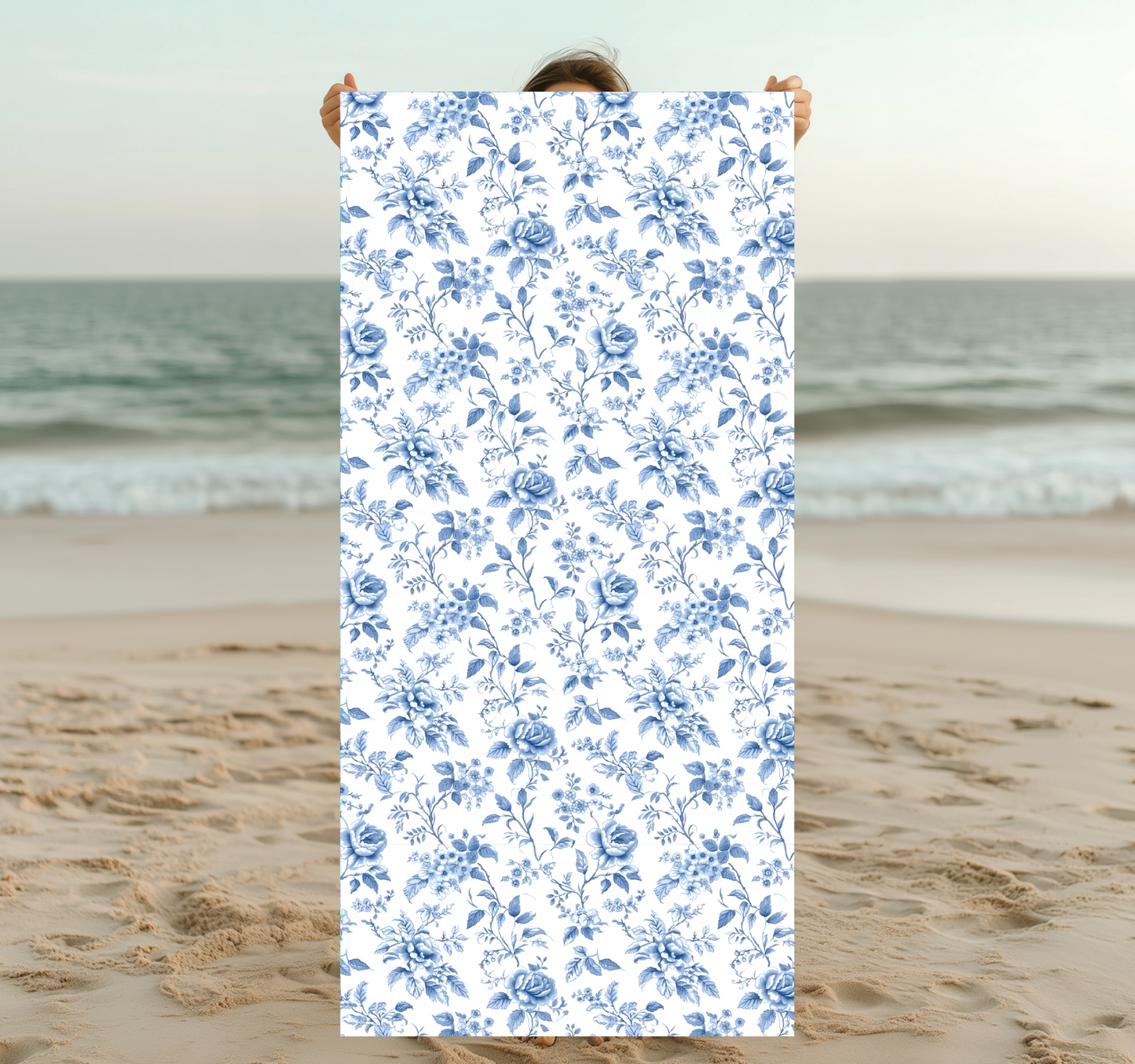 French Floral Toile De Jouy Blue Chinoiserie Beautiful Beach Towel - Honeymoon Family Vacation Mothers Day Gift