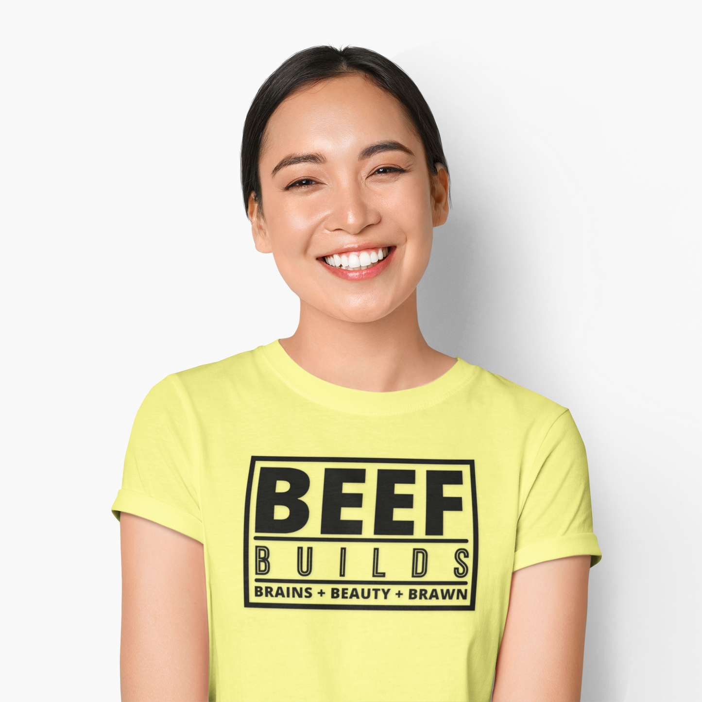 Ladies... Farm Wives, Ranch Wives, Cowgirls, Beef Producers.... You Need this BEEF BUILDS Brains + Beauty + Brawn T-Shirt