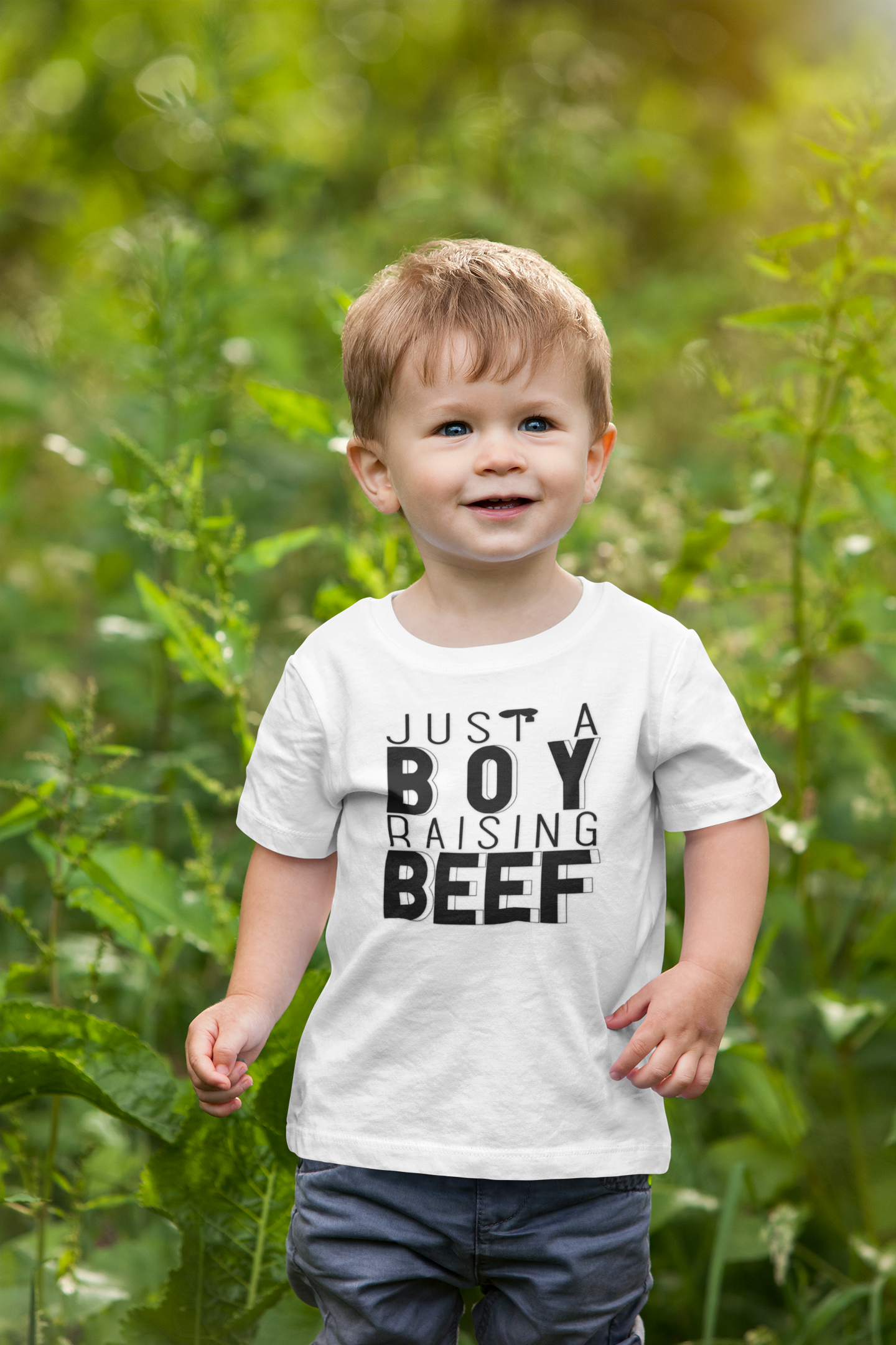 Just a Boy Raising Beef Youth Midweight Tee - Farming Beef Cattle Graphic Summer T-Shirt for Boys County Fair, Show Tee