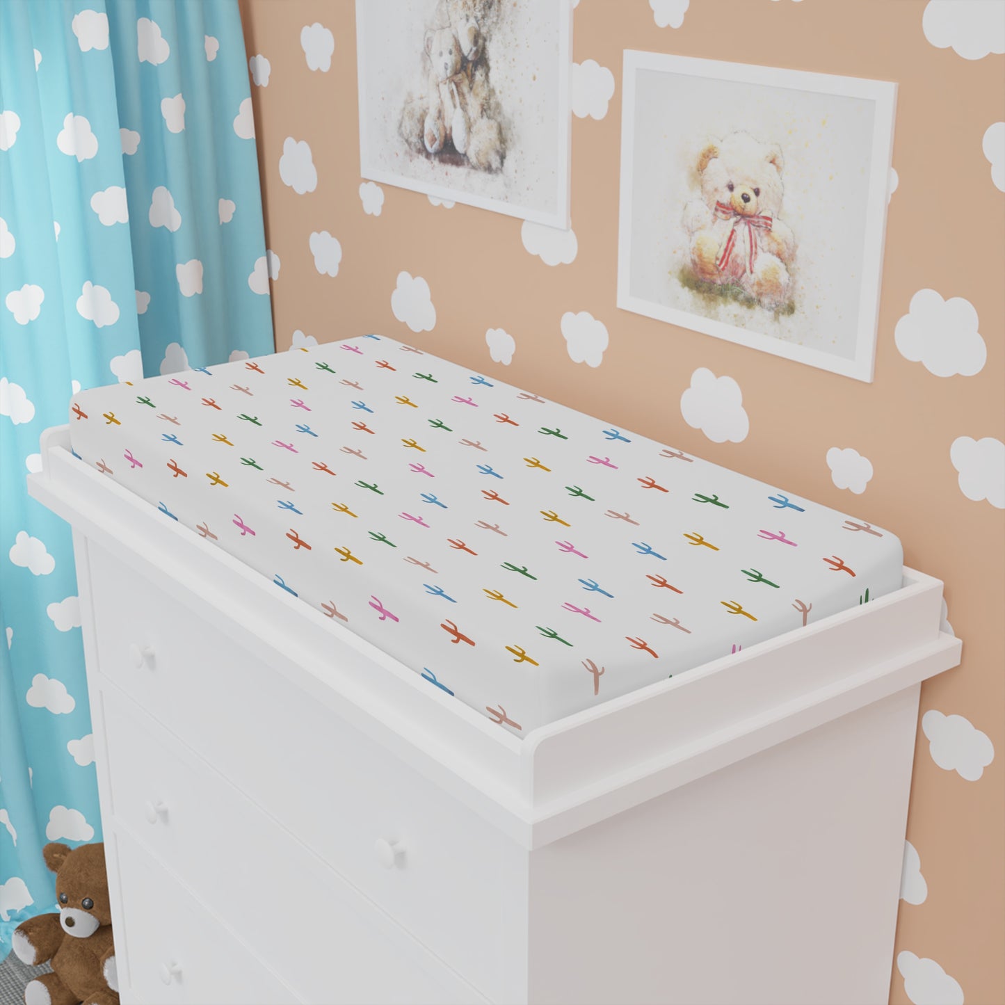 Multi Color Cactus Baby Changing Pad Cover, Nursery Decor, Modern Baby Shower Gift, Western Cactus Bedding, Baby Essentials, Neutral Unisex