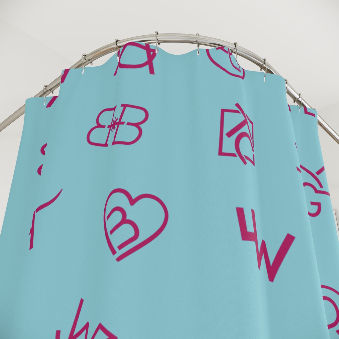 Trendy Western Ranchy Shower Curtain Blue and Hot Pink