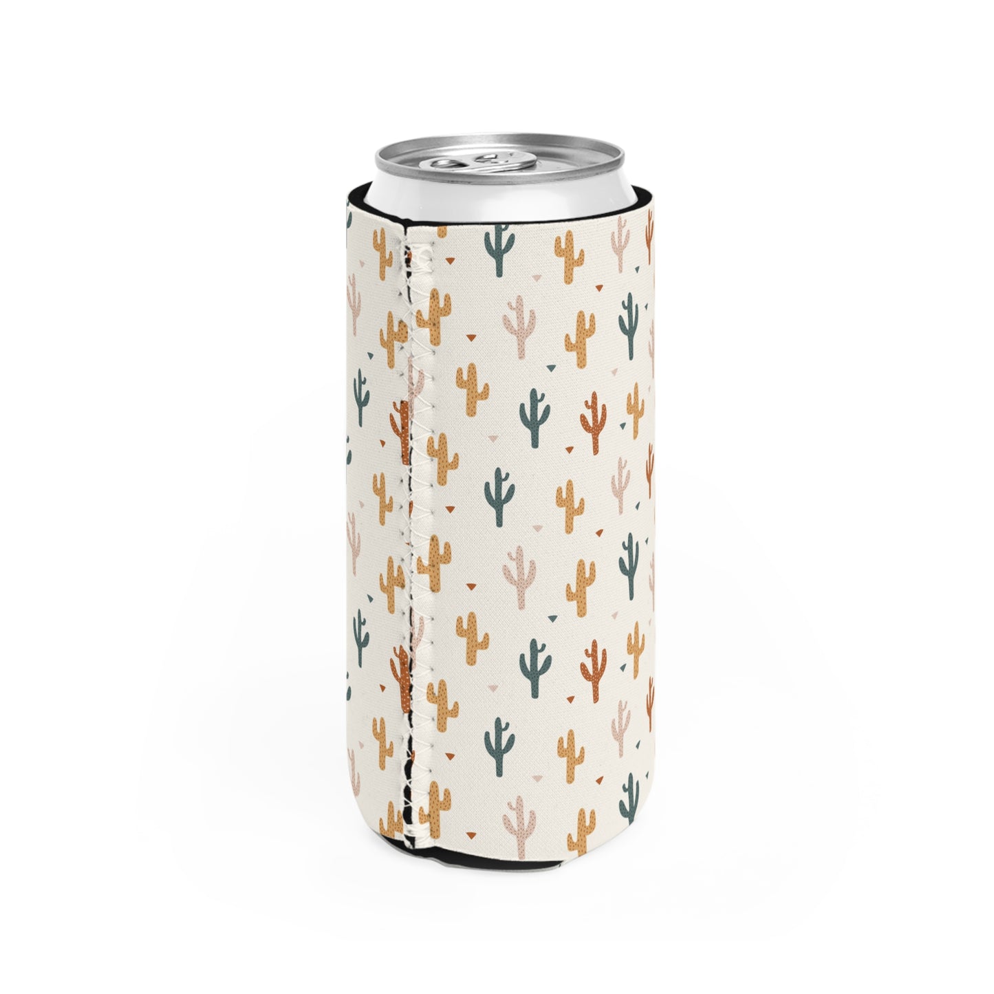 Western Cactus Pattern Slim Can Cooler - Insulated Drink Holder for Outdoor Fun