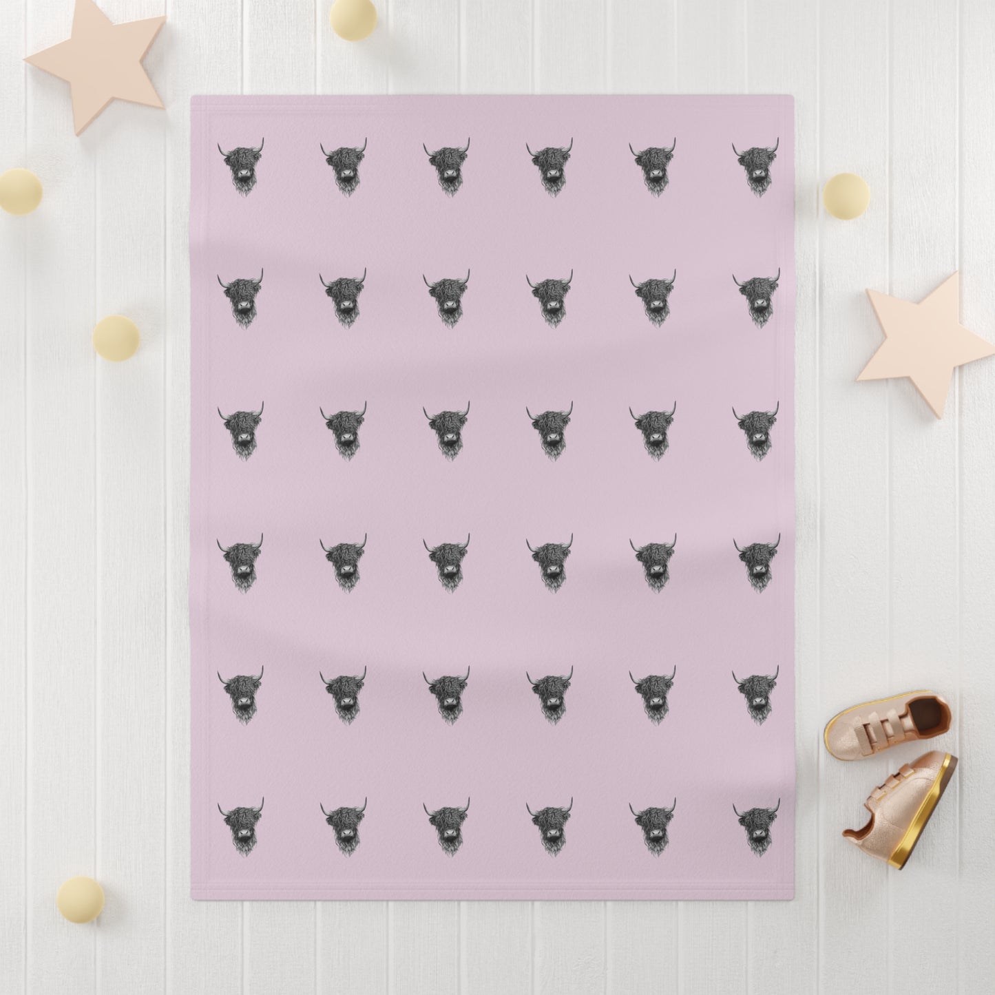 Whimsical Highland Cow Fleece Baby Blanket - Cute Farm Pattern, Nursery Decor, Baby Shower Gift, Swaddle Blanket, Infant Blanket, Pink Girl