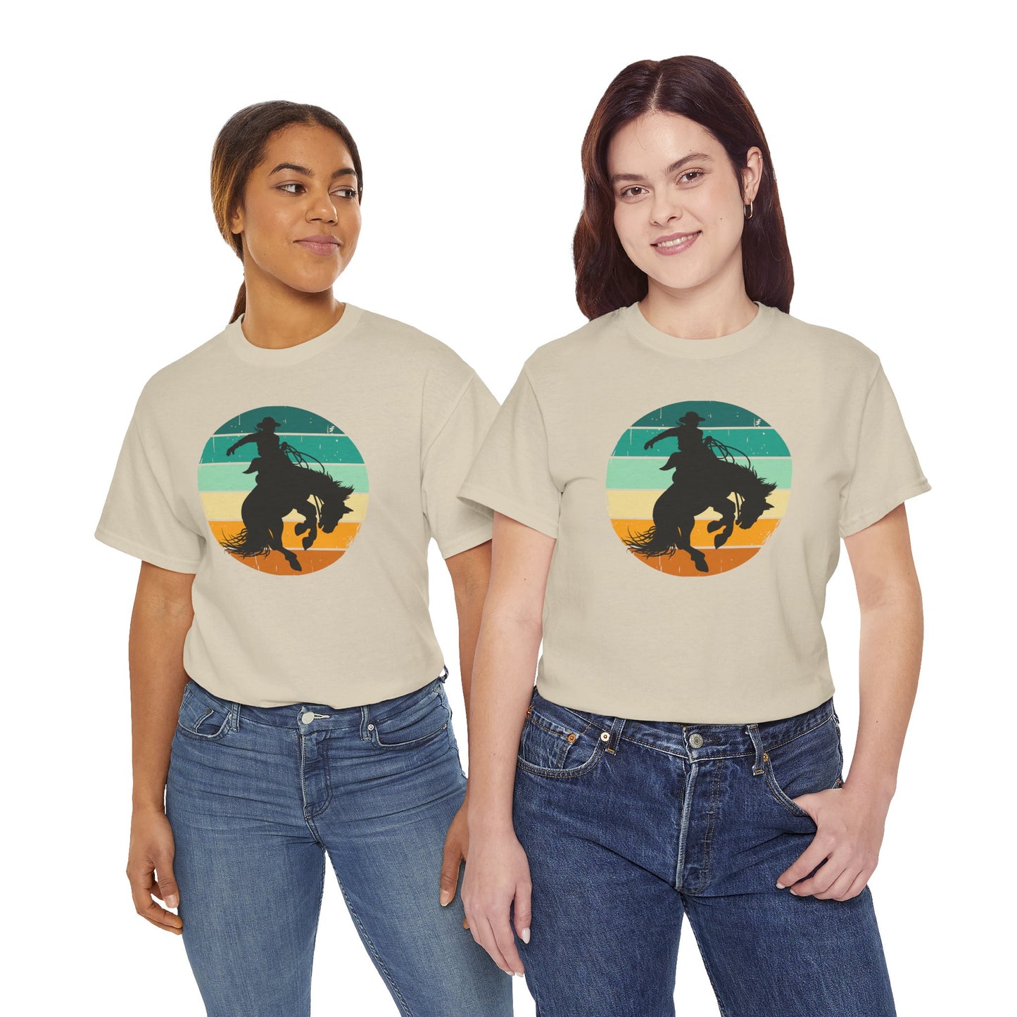 Ride It! Retro Cowboy Unisex Heavy Cotton Tee Rodeo, Honky Tonk, Concert, County Fair -Great Layering Tee. 8 Great Colors to Choose From