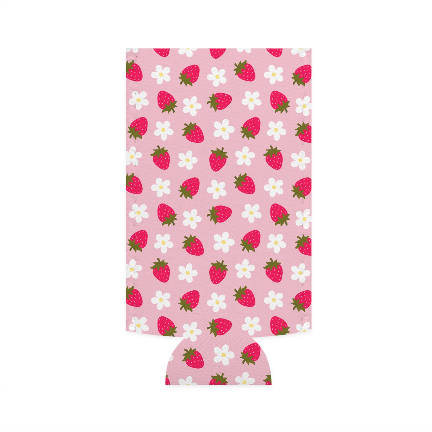Strawberry Fields Slim Can Cooler - Cute Floral Drink Insulator for Summer Parties & Picnics, Lake Days, River Days, Day Drinking