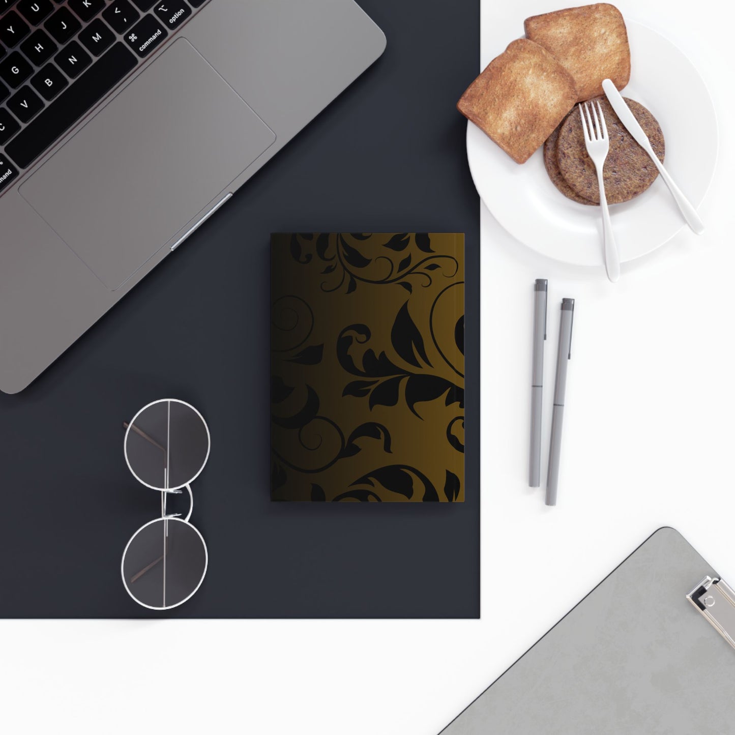 Elegant Gold Black Damascus Floral Hard Back Journal - Perfect for Writing & Reflection, Reminder, To Do List