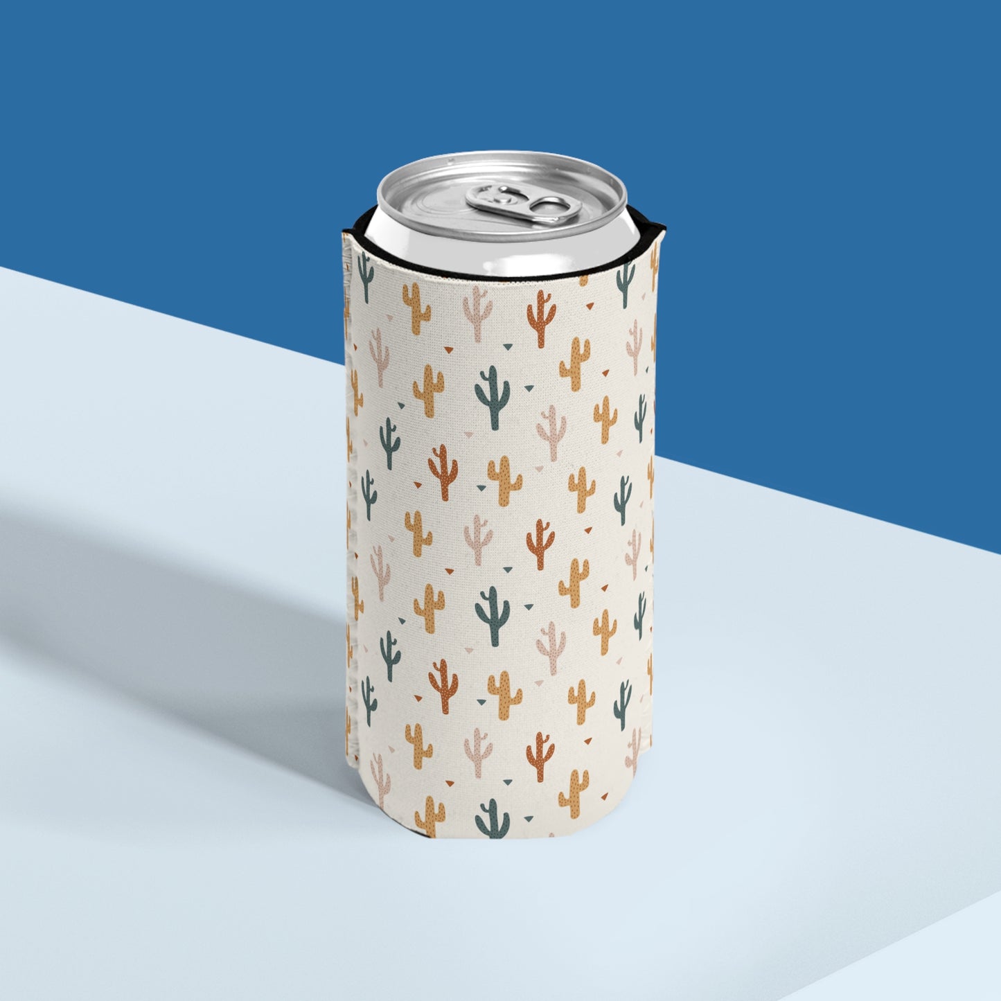 Western Cactus Pattern Slim Can Cooler - Insulated Drink Holder for Outdoor Fun