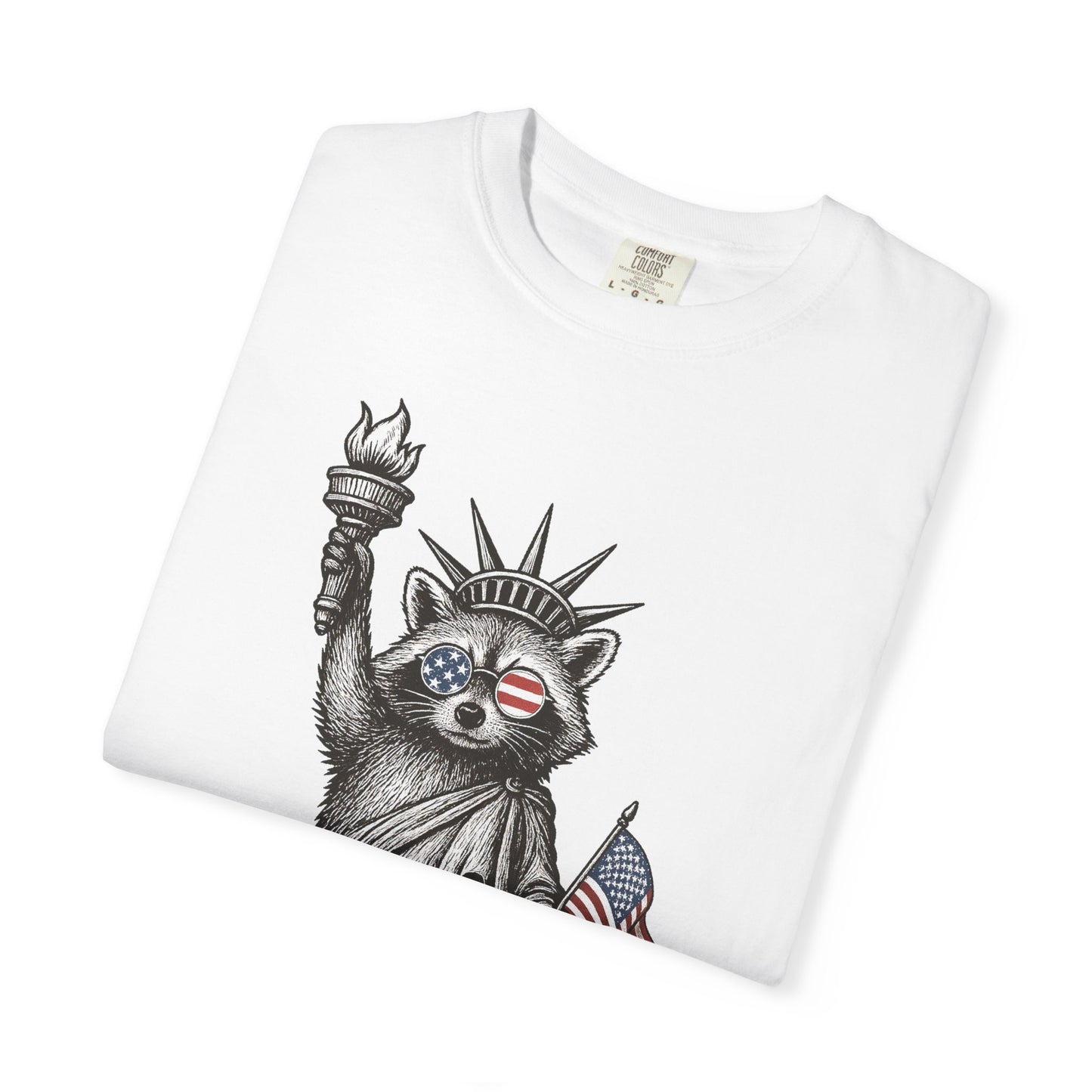 Feral & Free Unisex T-Shirt - Feral Raccoon Design, 4th of July Feral Tee, 4th of July Tshirt, Independence Day, Statue of Liberty Tshirt, Red White and Blue, Fireworks