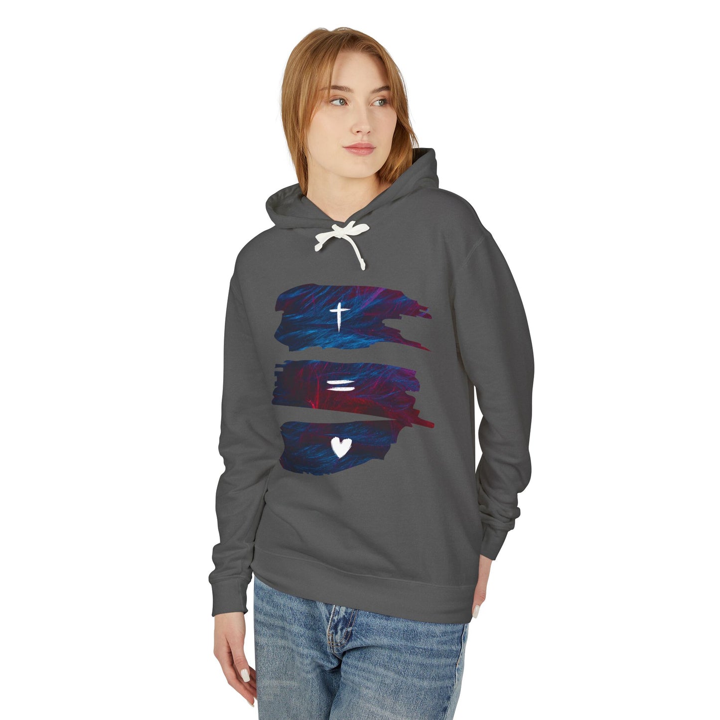 Faith Equals Love Unisex Lightweight Hooded Sweatshirt Mothers Day Fathers Day Easter Gift