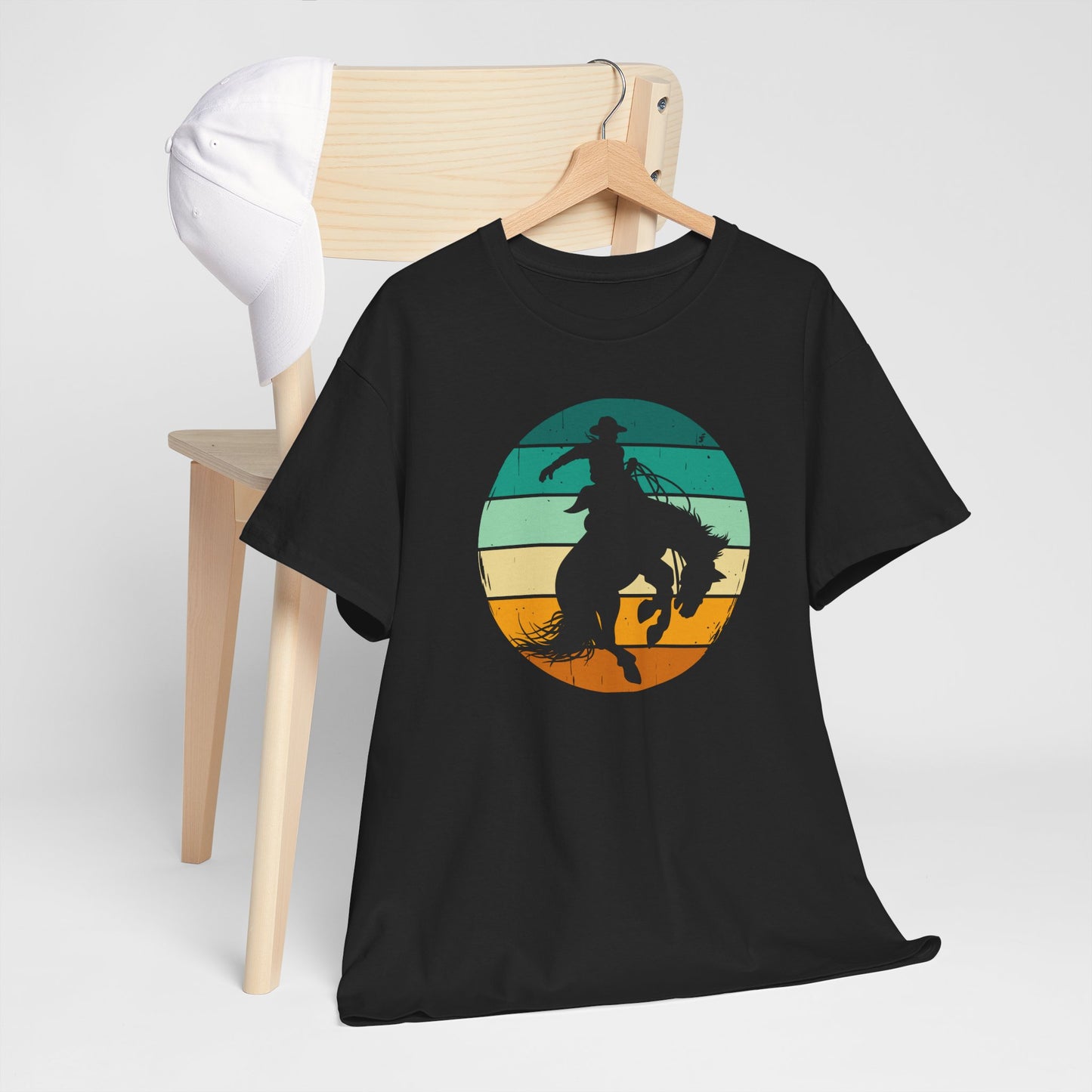 Ride It! Retro Cowboy Unisex Heavy Cotton Tee Rodeo, Honky Tonk, Concert, County Fair -Great Layering Tee. 8 Great Colors to Choose From