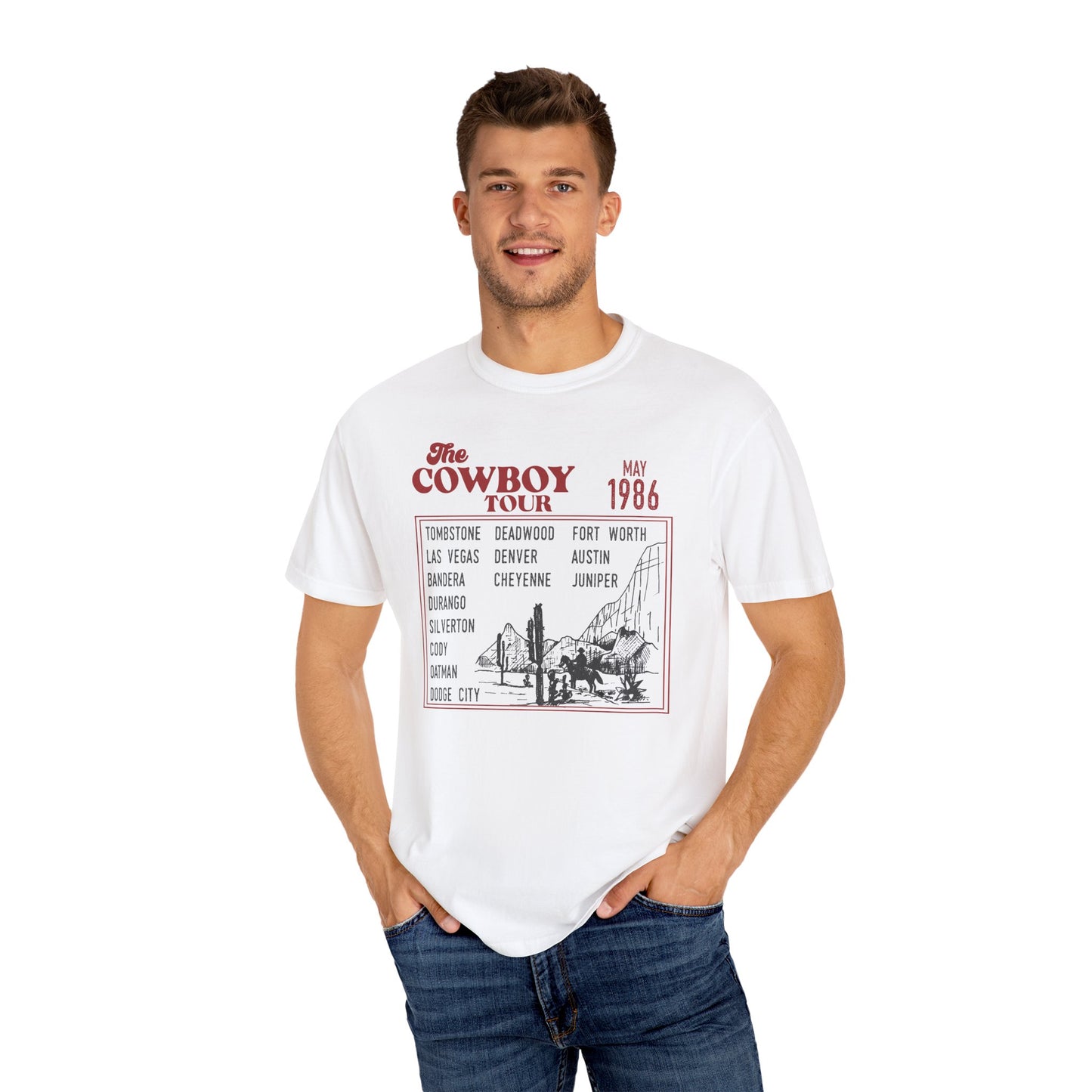 Vintage Cowboy Tour Unisex T-shirt - 1986 Cattle Drive Nostalgic