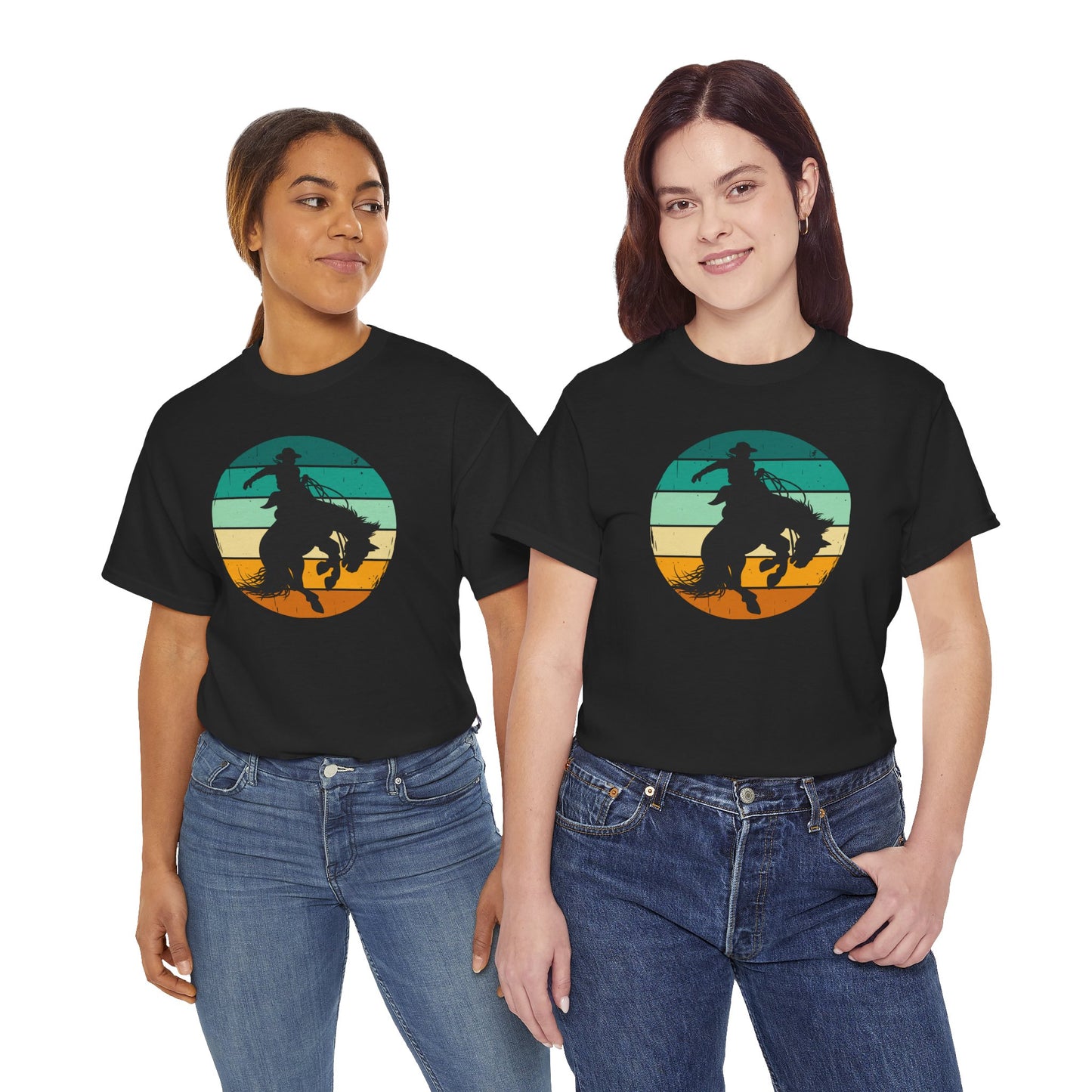 Ride It! Retro Cowboy Unisex Heavy Cotton Tee Rodeo, Honky Tonk, Concert, County Fair -Great Layering Tee. 8 Great Colors to Choose From