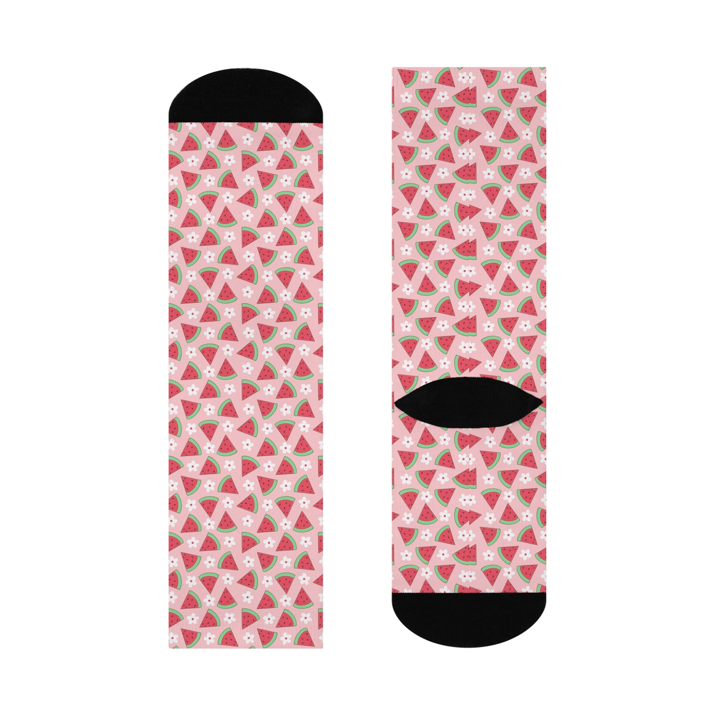 Sweet Watermelon and Daisy Cushioned Crew Socks - Fun Watermelon Socks - Stylish and Trendy