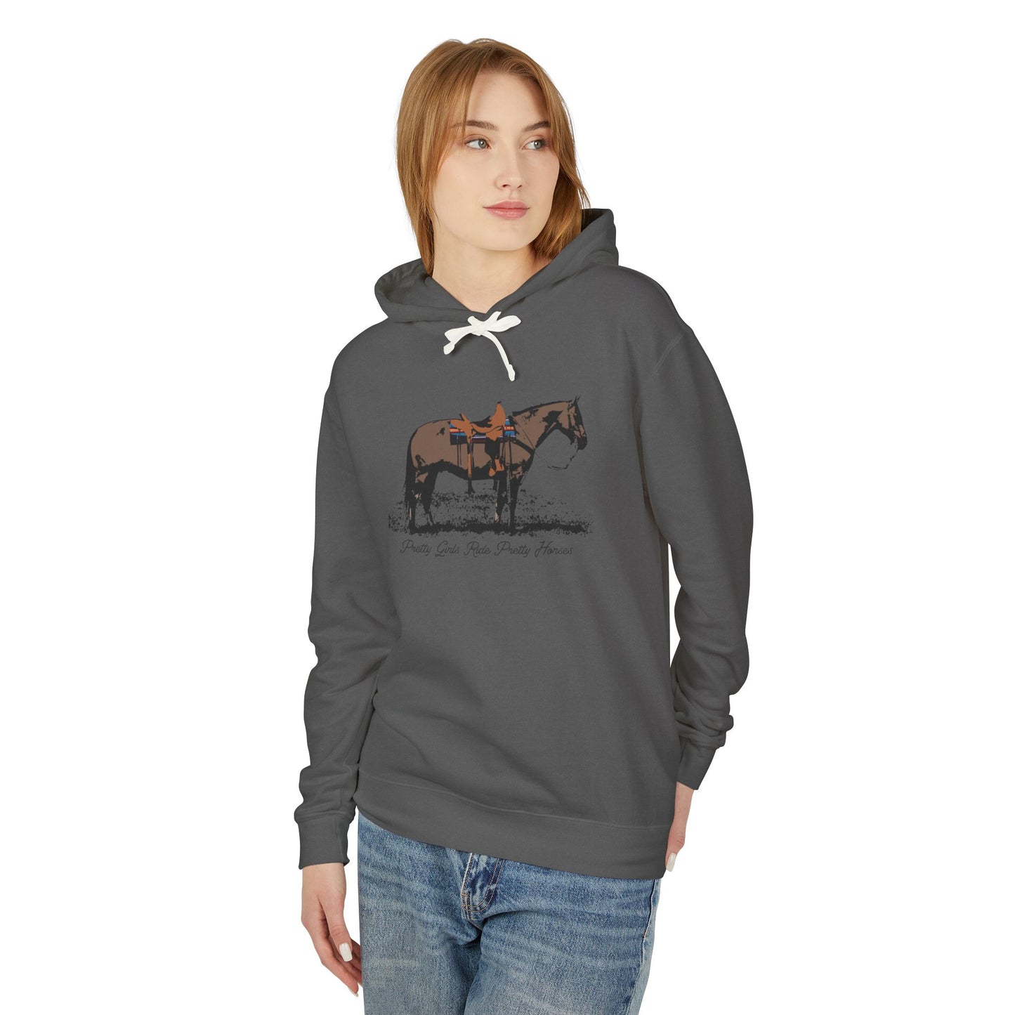 New Pretty Girls Ride Pretty Horses Lightweight Hooded Sweatshirt - Barrel Racer, Horse Lovers, Trail Rides. This will be your favorite- Multiple Colors Available