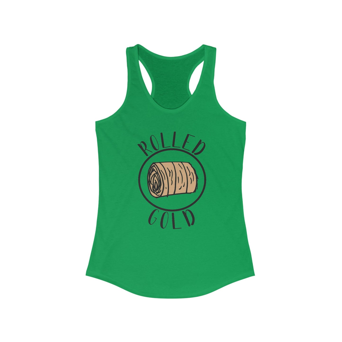 Hay Season Is Here ..Rolled Gold Racerback Tank | Fun Graphic Tees, Women's Activewear, Summer Fashion, Gift for Her, Farm Wife, Tractor, Hay Bale, Cattle