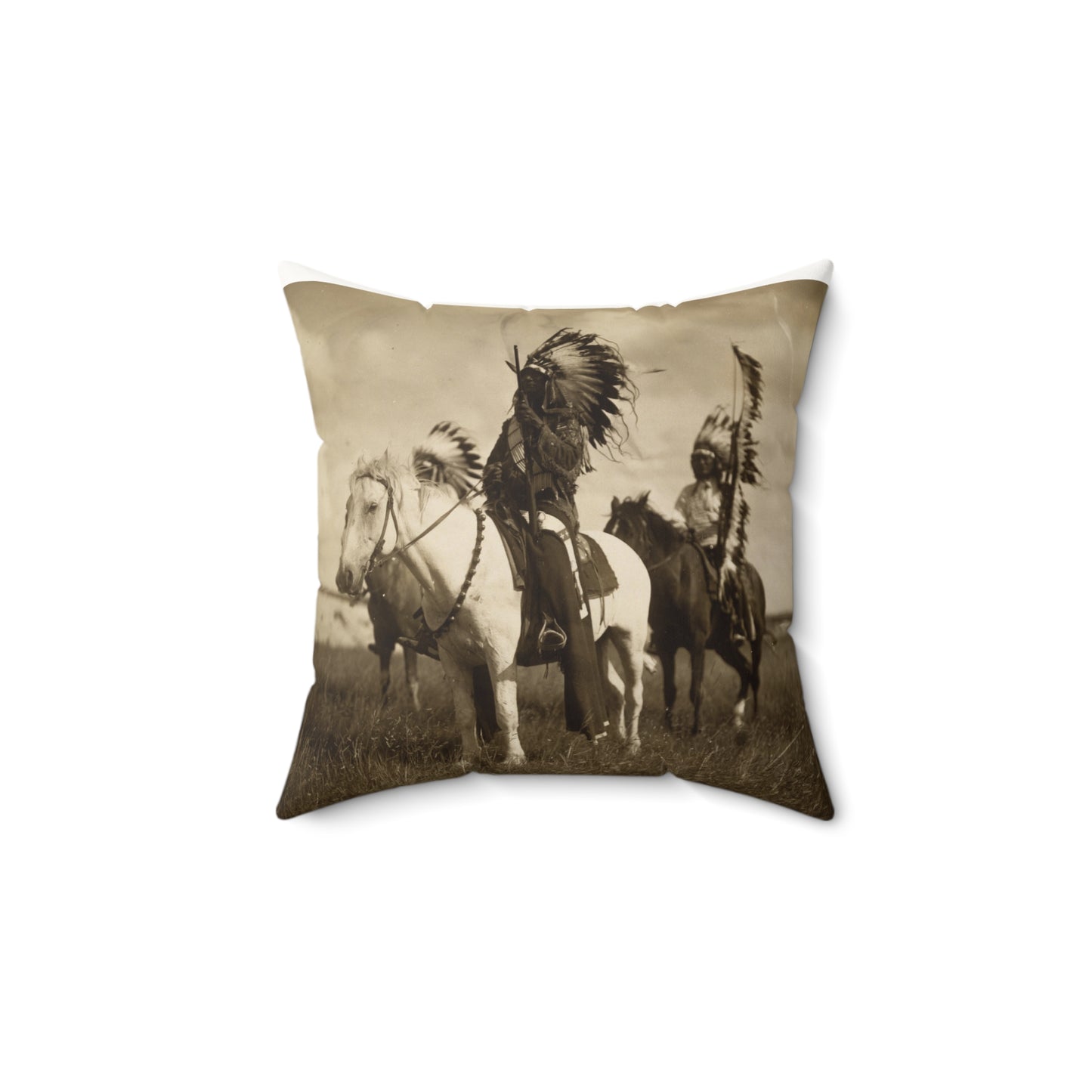 Indian Chiefs On Horse Back Sepia Vintage Double Sided Faux Suede Square Pillow