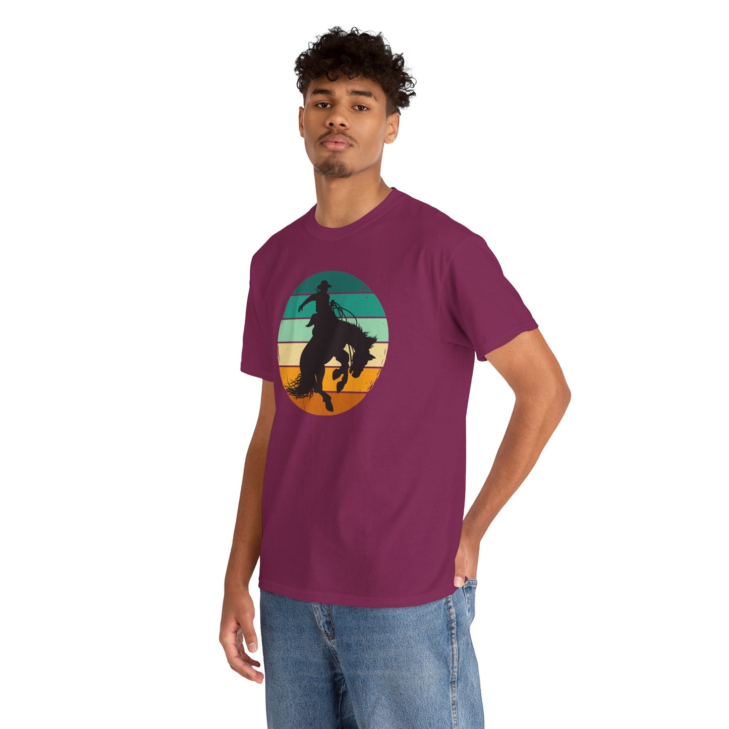 Ride It! Retro Cowboy Unisex Heavy Cotton Tee Rodeo, Honky Tonk, Concert, County Fair -Great Layering Tee. 8 Great Colors to Choose From