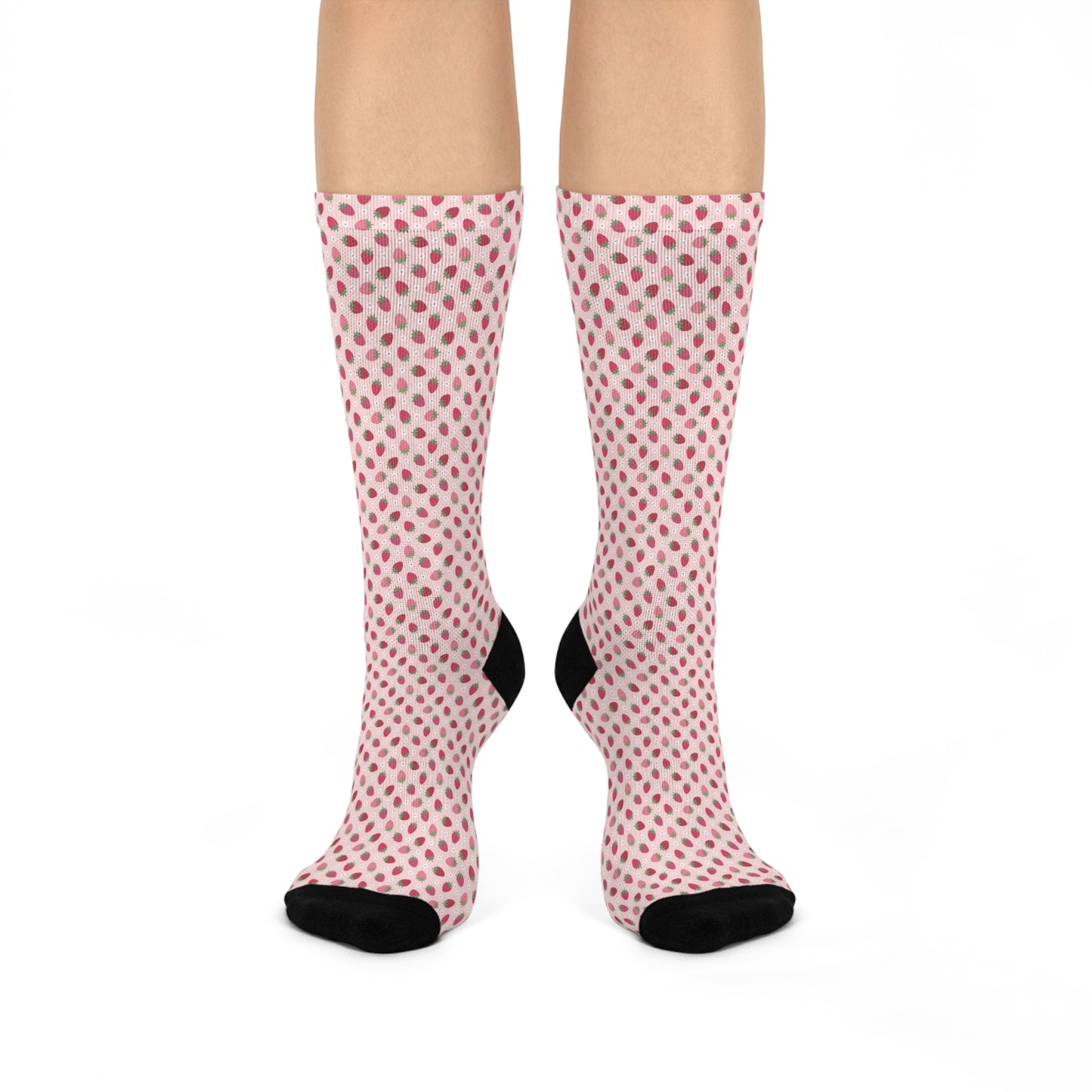 Funky Fun Strawberry Socks Cute Pink Dotted Cushioned Crew Socks - Soft & Comfy Fashion Accessory
