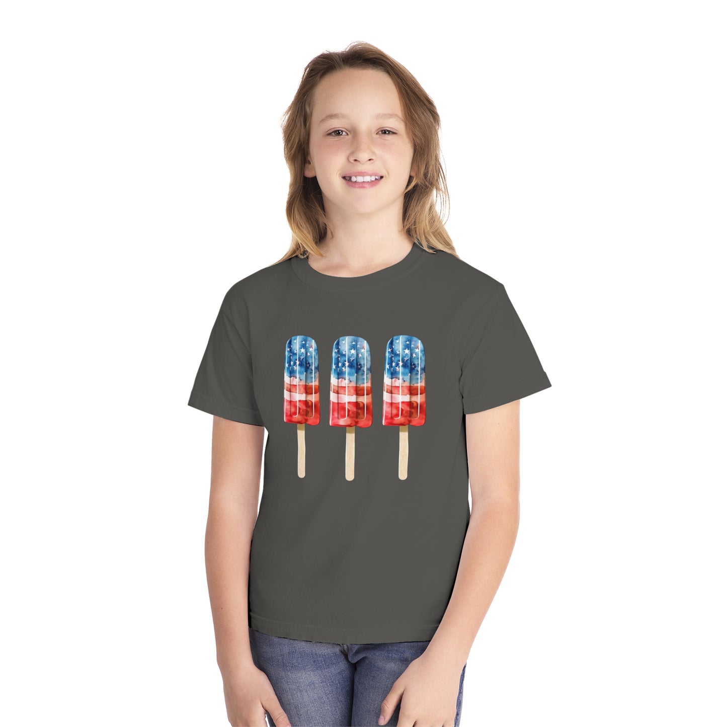Patriotic Youth Tee with Popsicles, Kids Summer T-Shirt, Independence Day Gift, 4th of July Apparel, Fun Outdoor Wear