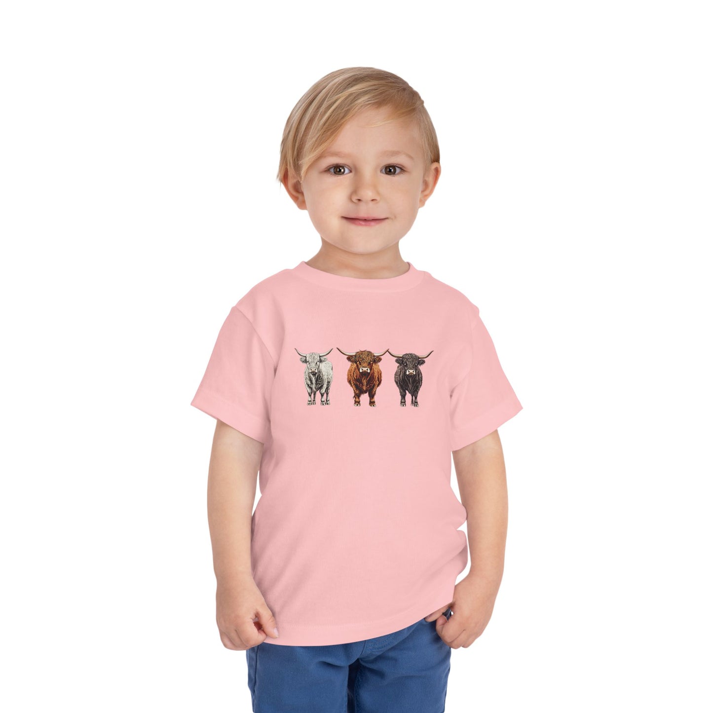 Cute Highland Cattle Toddler Short Sleeve Tee - Adorable Animal T-Shirt for Kids Unisex Farming County Fair Summer Top
