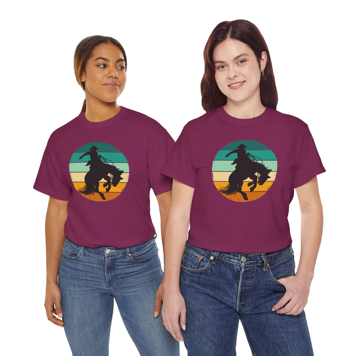 Ride It! Retro Cowboy Unisex Heavy Cotton Tee Rodeo, Honky Tonk, Concert, County Fair -Great Layering Tee. 8 Great Colors to Choose From