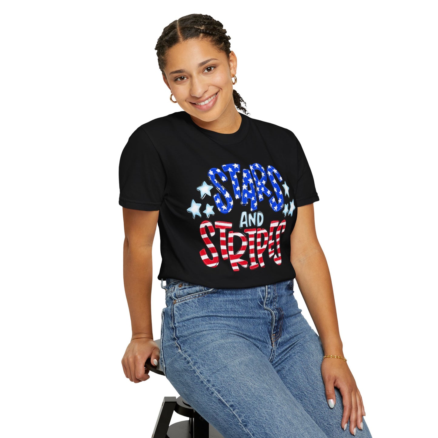 America The Beautiful Stars and Stripes Garment-Dyed Unisex T-Shirt, 4th of July Tee, Fourth of July Top, Patriotic Tshirt, Red White and Blue