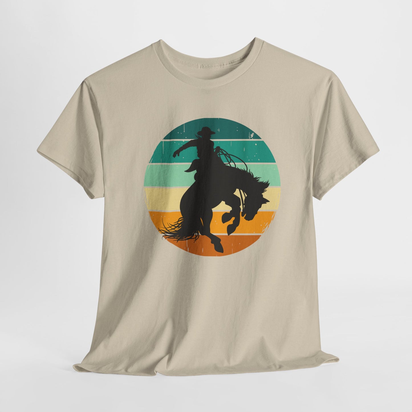 Ride It! Retro Cowboy Unisex Heavy Cotton Tee Rodeo, Honky Tonk, Concert, County Fair -Great Layering Tee. 8 Great Colors to Choose From