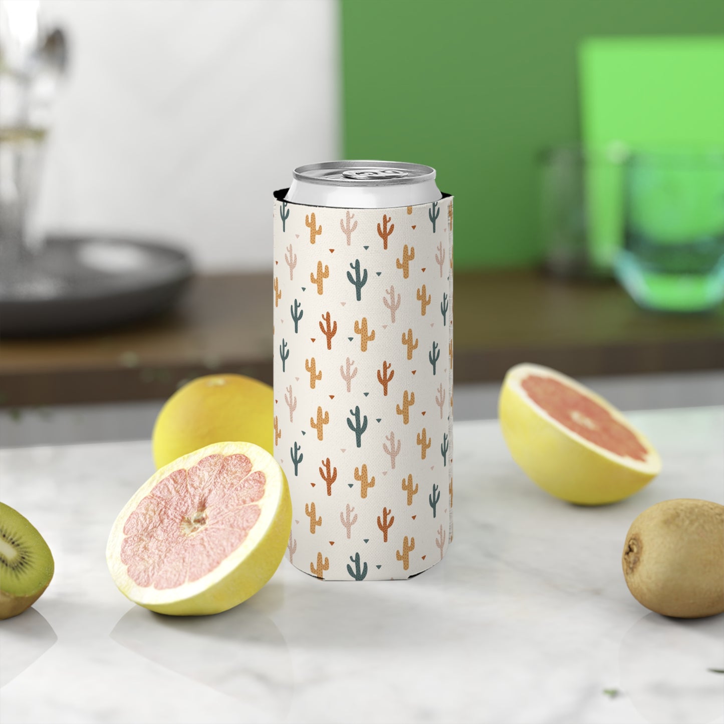 Western Cactus Pattern Slim Can Cooler - Insulated Drink Holder for Outdoor Fun