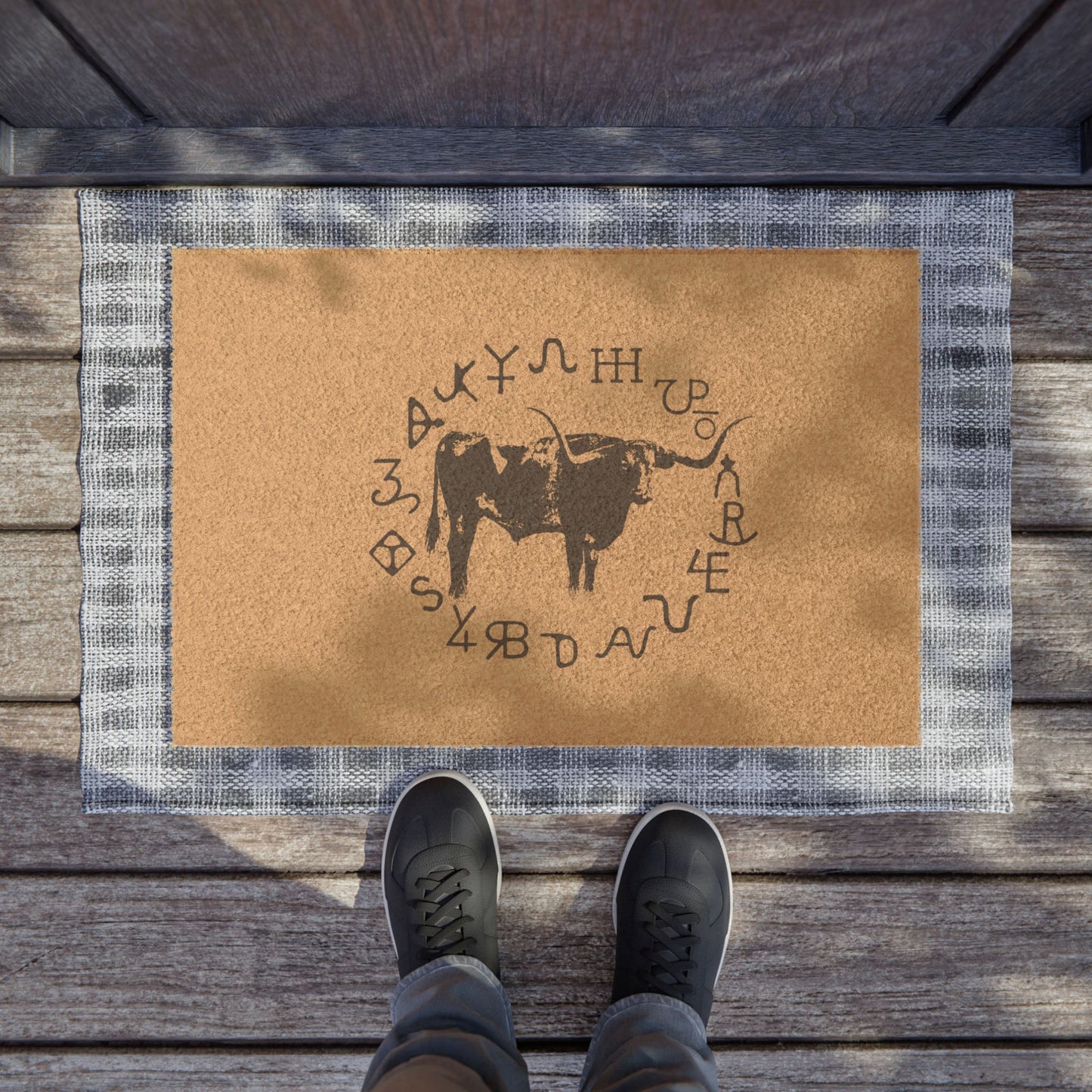 Western Longhorn Design Doormat, Farmhouse Welcome Mat, Home Décor Gift, Cow Print Entrance Rug, Unique Housewarming Present, Outdoor Rug