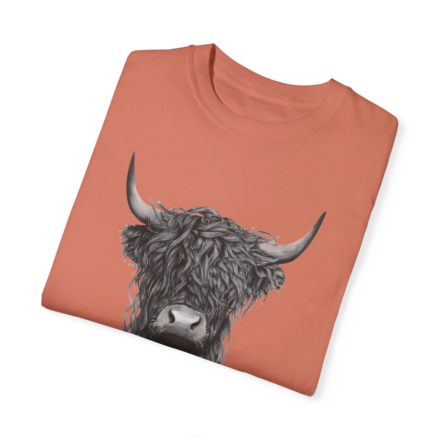 Rustic Highland Cow T-Shirt - Unisex Garment-Dyed Tee Western Vibe Top Great for Layering Spring Summer
