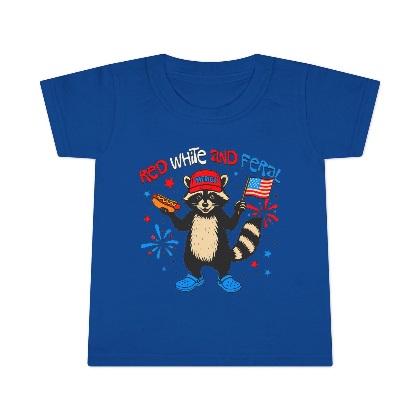 Toddler Red White and Feral Fourth of July T-Shirt, Cute Raccoon Tee, Kids Independence Day Top, 4th of July Shirt, Red White and Blue Apparel, Independence Day Fireworks