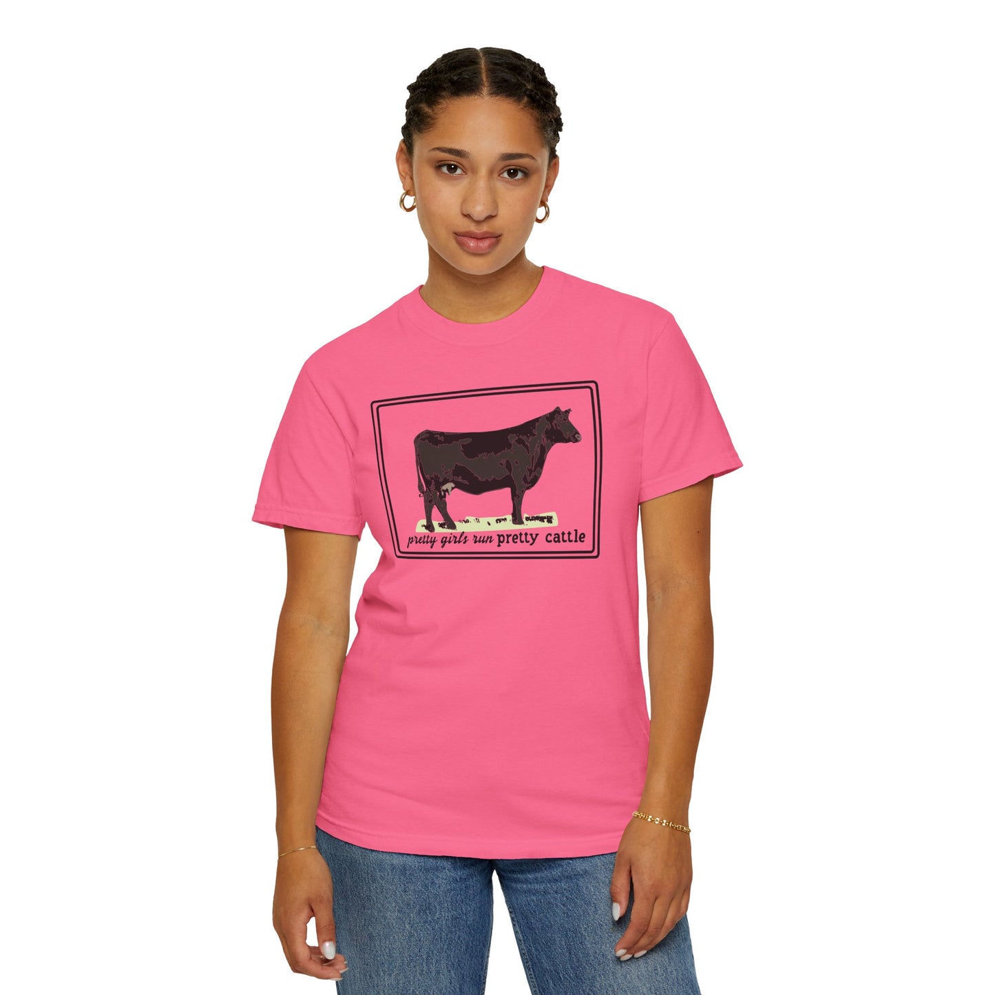 Pretty Girls Run Pretty Cattle - Casual Cow Graphic T-Shirt - Farm Momma, FFA, Summer, Show Cattle, Sale Barn - Multiple Colors