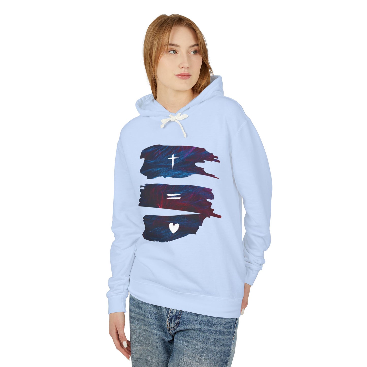 Faith Equals Love Unisex Lightweight Hooded Sweatshirt Mothers Day Fathers Day Easter Gift