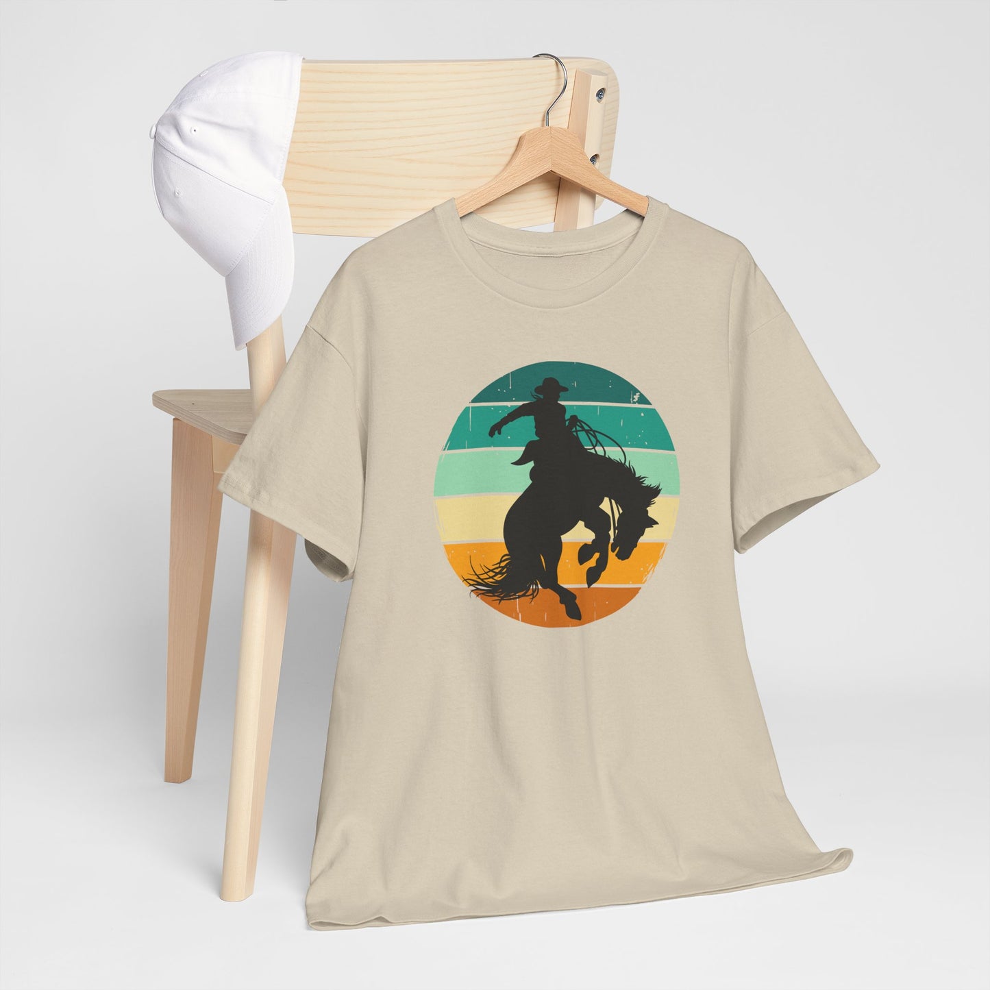 Ride It! Retro Cowboy Unisex Heavy Cotton Tee Rodeo, Honky Tonk, Concert, County Fair -Great Layering Tee. 8 Great Colors to Choose From