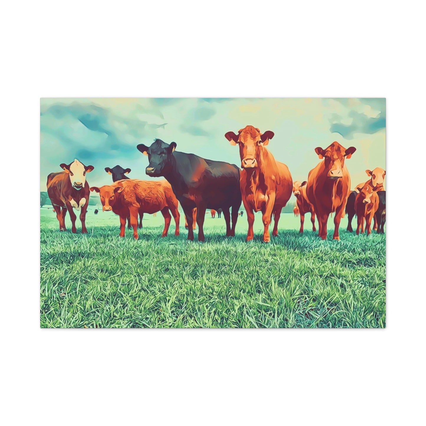 Original Farm Angus Black And Red Farm Rustic Farmhouse Canvas Art Print, Cow Wall Decor, Country Home Decor,Farmhouse Wall Art