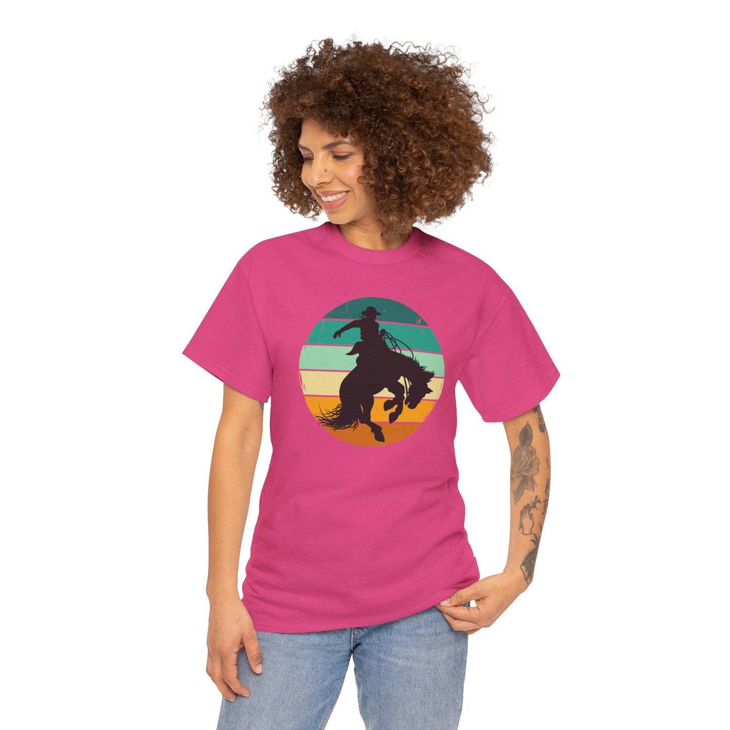 Ride It! Retro Cowboy Unisex Heavy Cotton Tee Rodeo, Honky Tonk, Concert, County Fair -Great Layering Tee. 8 Great Colors to Choose From