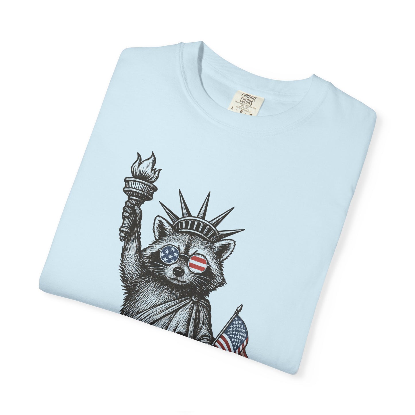 Feral & Free Unisex T-Shirt - Feral Raccoon Design, 4th of July Feral Tee, 4th of July Tshirt, Independence Day, Statue of Liberty Tshirt, Red White and Blue, Fireworks