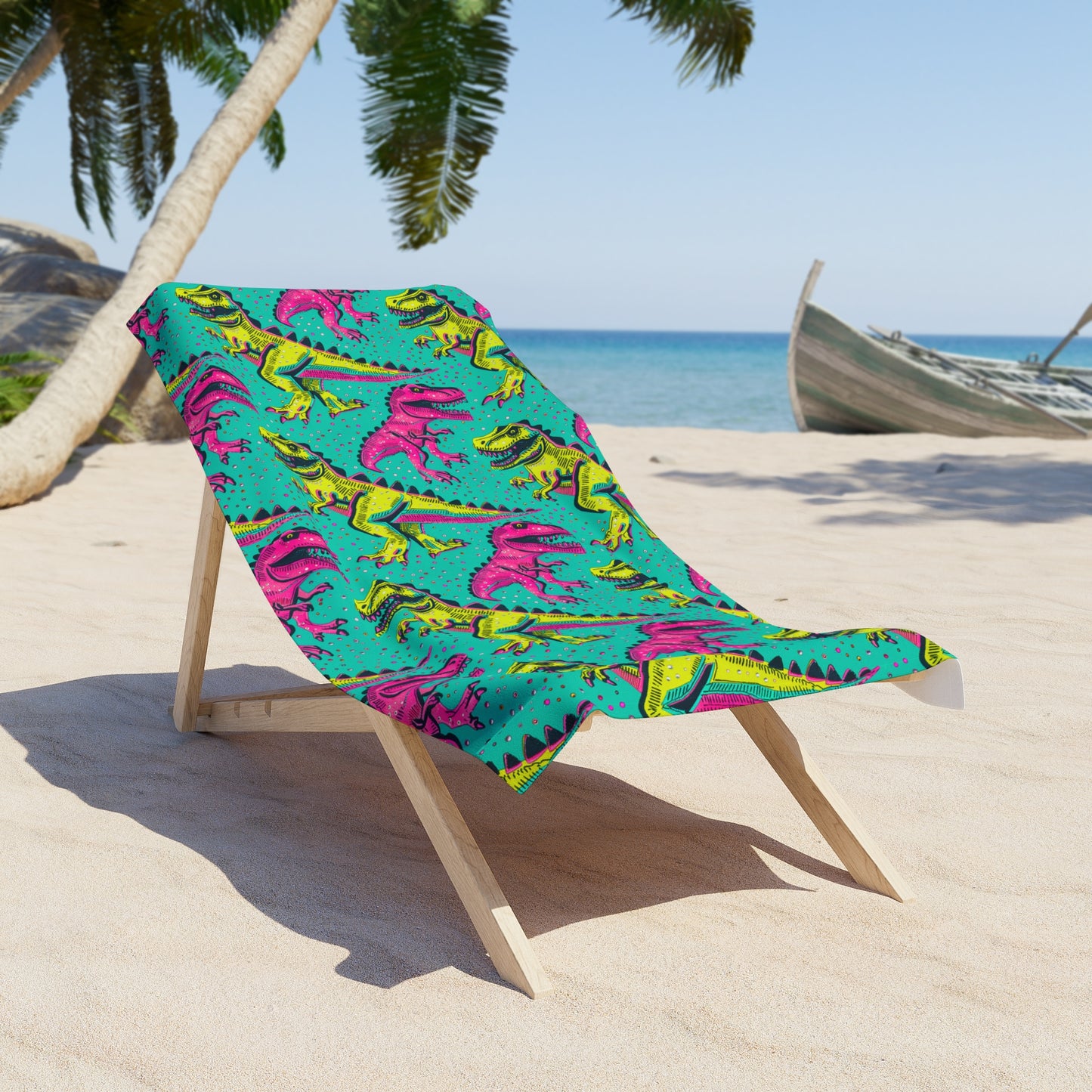Everyone Loves A T-Rex Yellow Pink Beach Towel Colorful Dinosaur Beach Towel - Fun Summer Accessory for Kids & Adults