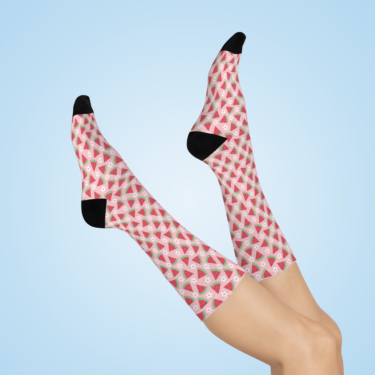Sweet Watermelon and Daisy Cushioned Crew Socks - Fun Watermelon Socks - Stylish and Trendy