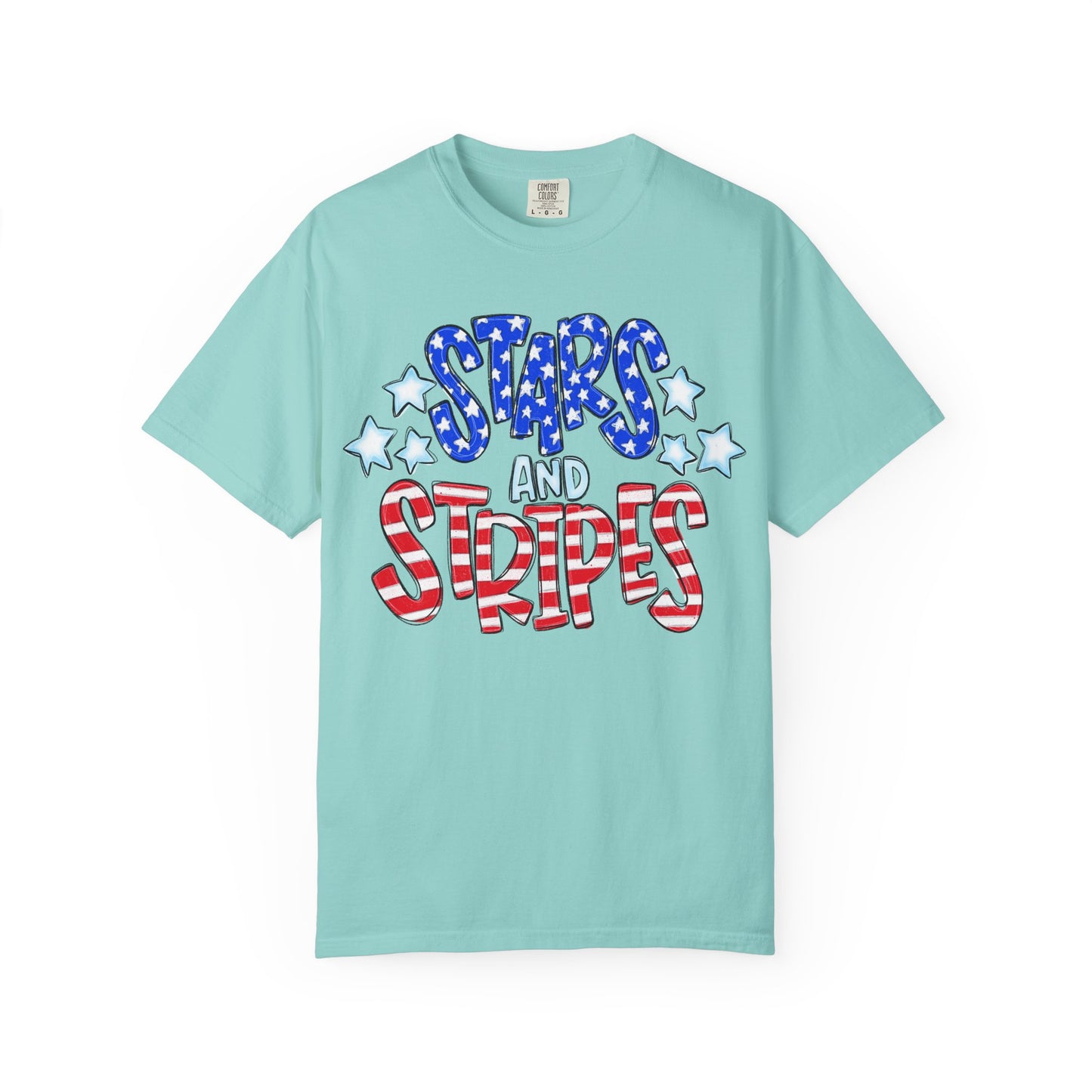 America The Beautiful Stars and Stripes Garment-Dyed Unisex T-Shirt, 4th of July Tee, Fourth of July Top, Patriotic Tshirt, Red White and Blue